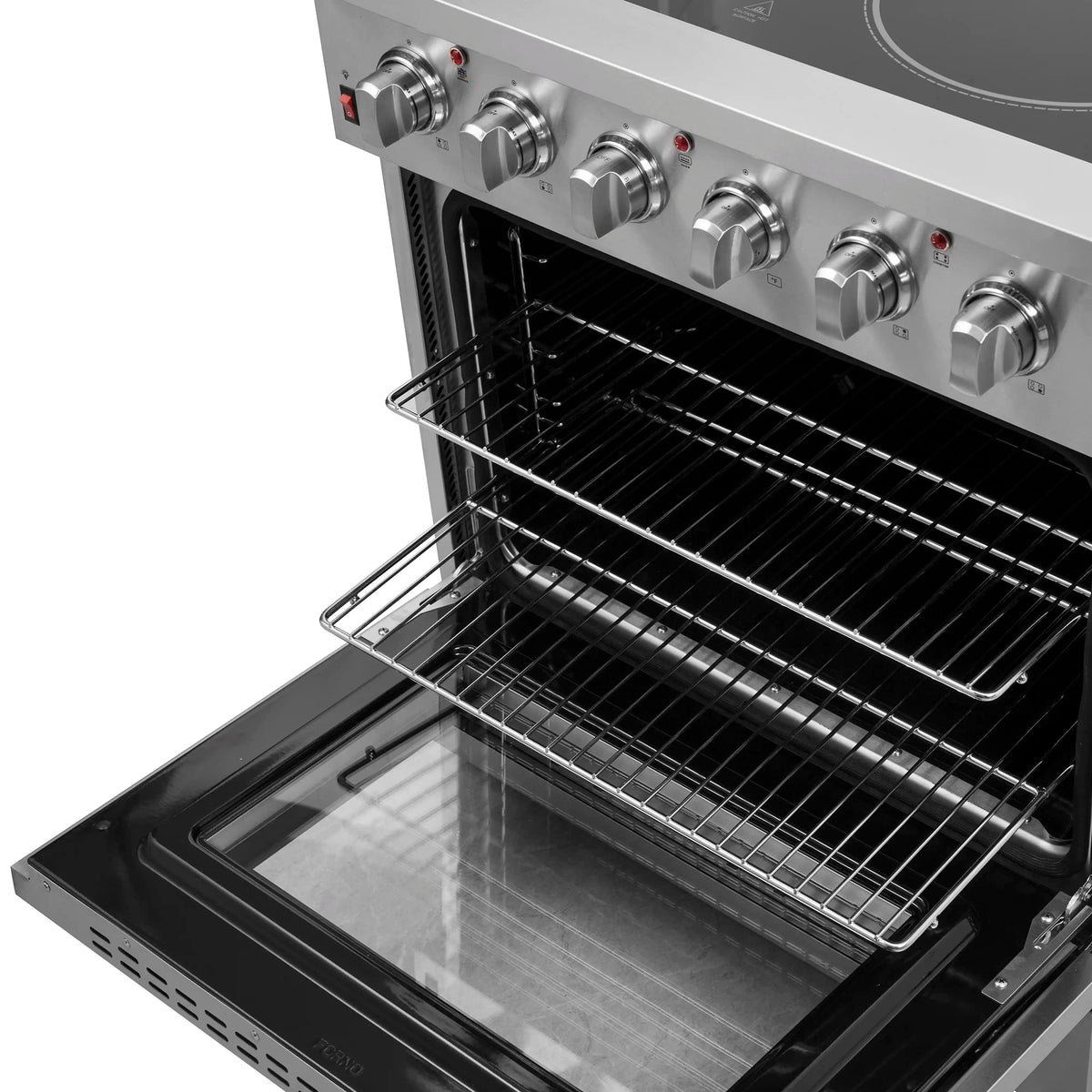 Forno 5-Piece Appliance Package - 30-Inch Electric Range, Wall Mount Range Hood, Pro-Style Refrigerator, Dishwasher, and 24-Inch Microwave Oven in Stainless Steel