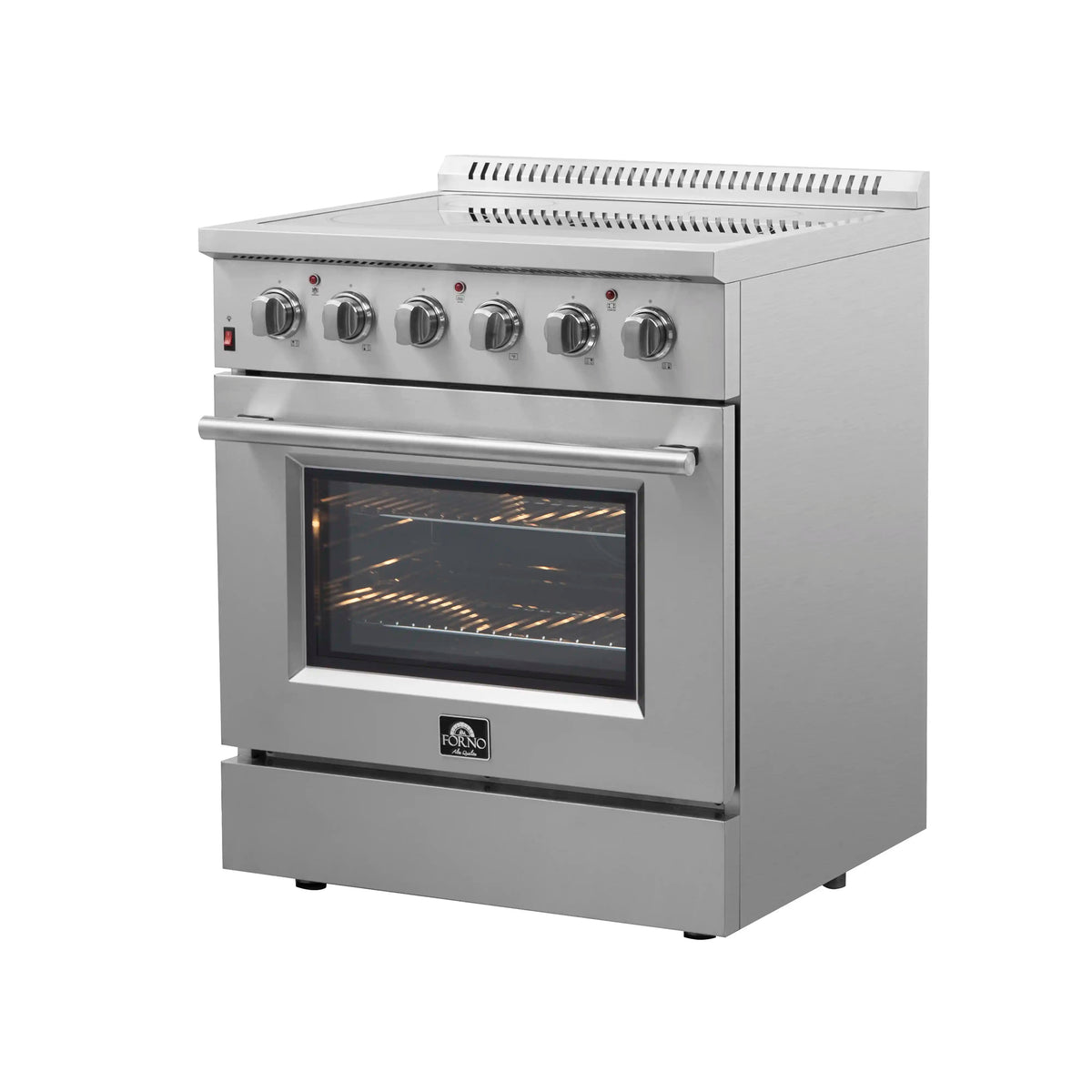 Forno 5-Piece Appliance Package - 30-Inch Electric Range, Wall Mount Range Hood, Pro-Style Refrigerator, Dishwasher, and 24-Inch Microwave Drawer in Stainless Steel