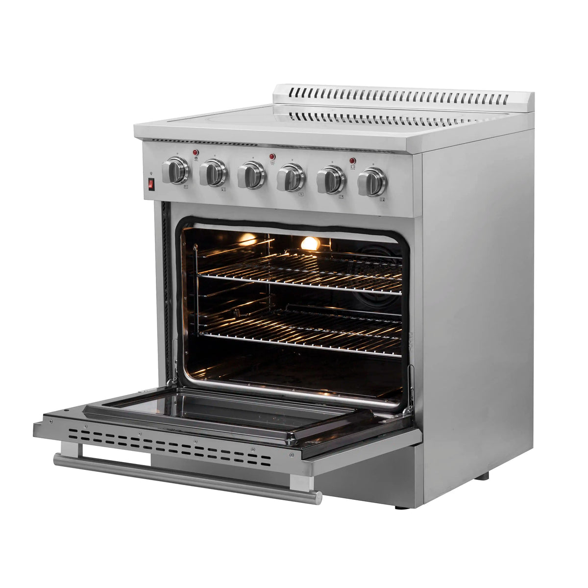 Forno 5-Piece Appliance Package - 30-Inch Electric Range, Wall Mount Range Hood, Pro-Style Refrigerator, Dishwasher, and 24-Inch Microwave Oven in Stainless Steel