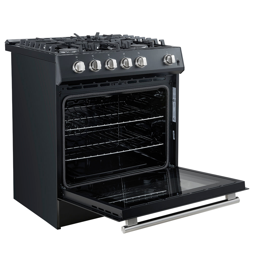 Forno 3-Piece Appliance Package - 30-Inch Gas Range, Refrigerator, and Dishwasher in Black with Stainless Steel Trim