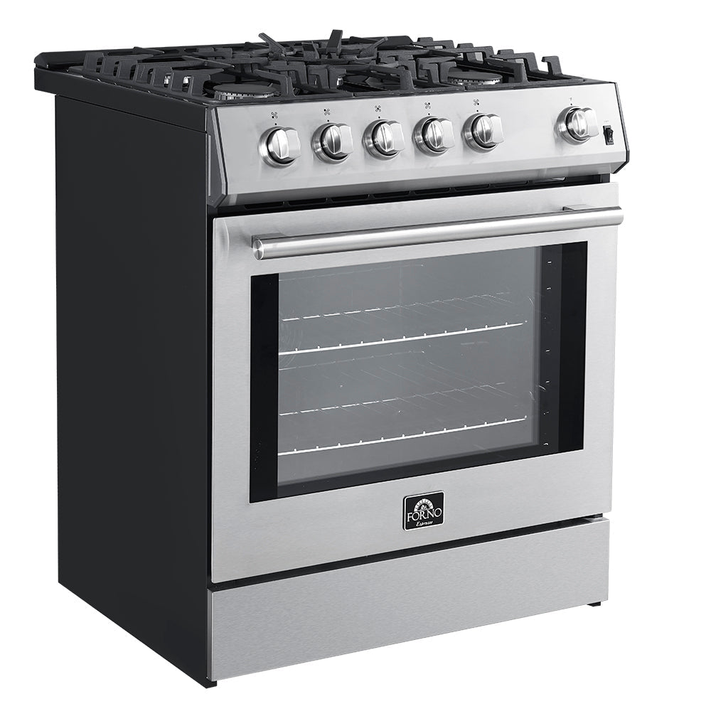 Forno 3-Piece Appliance Package - 30-Inch Gas Range, Under Cabinet Range Hood, & Refrigerator in Stainless Steel