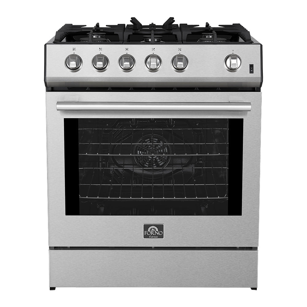 Forno 4-Piece Appliance Package - 30-Inch Gas Range, Under Cabinet Range Hood, Refrigerator, and Dishwasher in Stainless Steel
