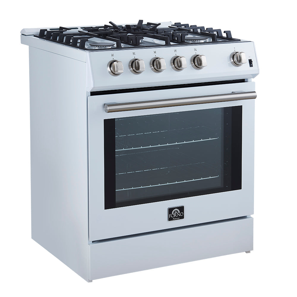 Forno 2-Piece Appliance Package - 30-Inch Gas Range & Refrigerator in White with Stainless Steel Trim