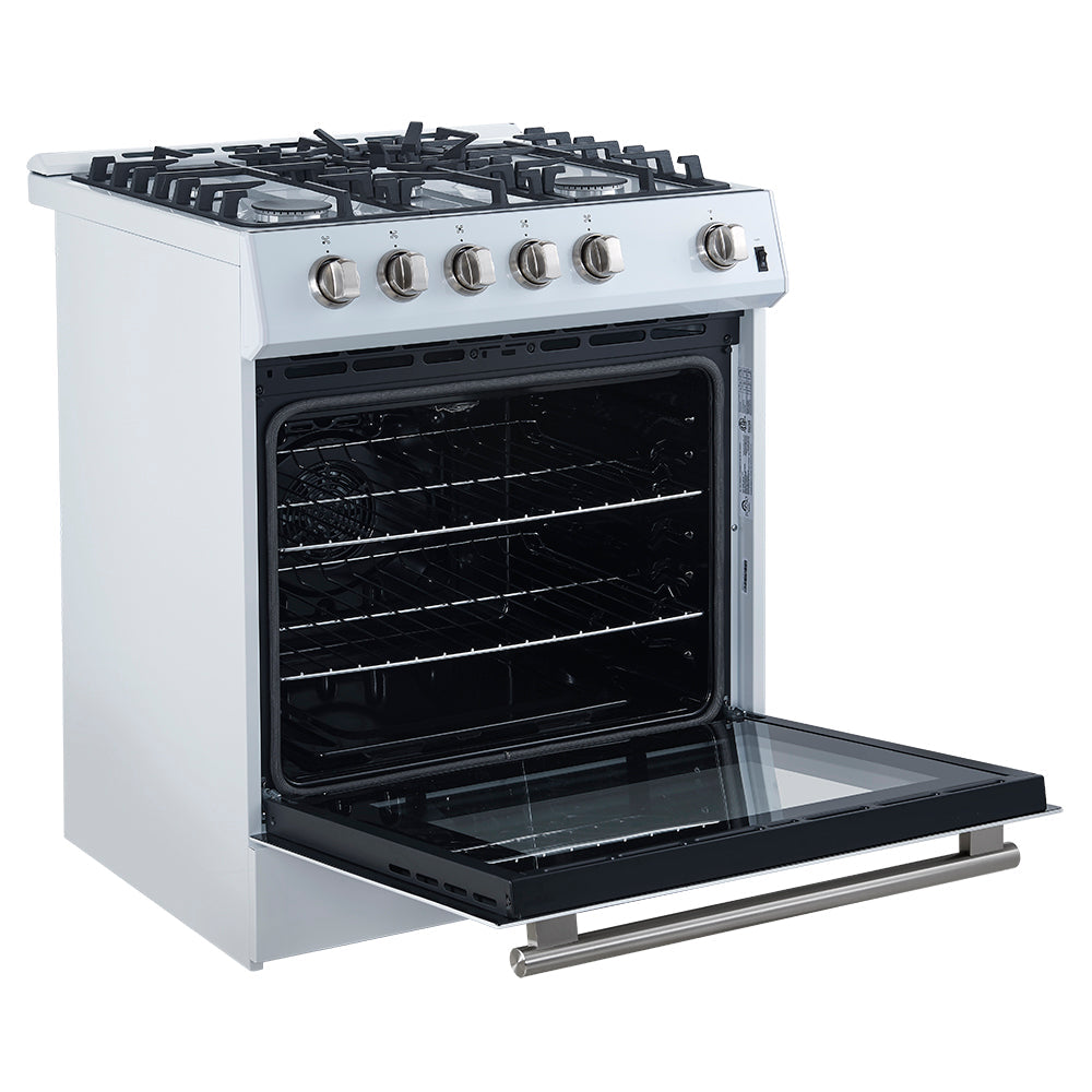 Forno 2-Piece Appliance Package - 30-Inch Gas Range & Under Cabinet Range Hood in White with Stainless Steel Trim