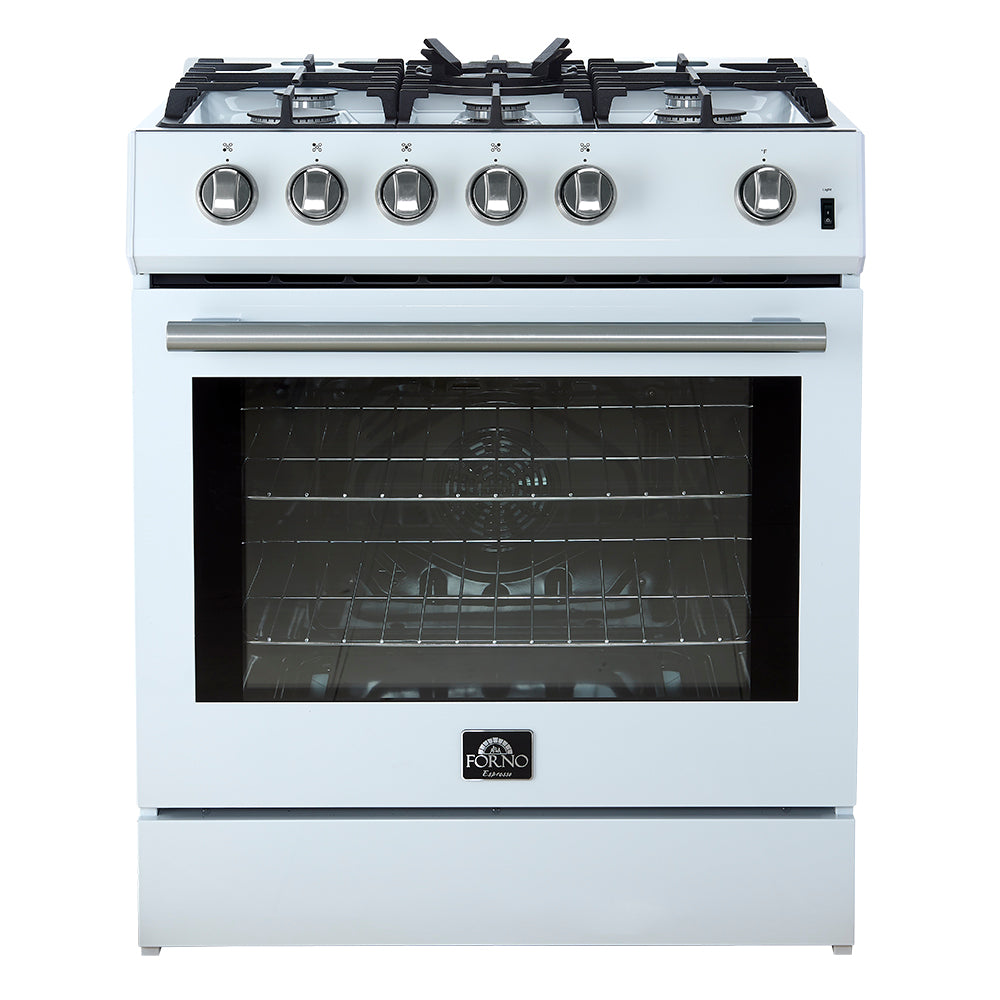 Forno 2-Piece Appliance Package - 30-Inch Gas Range & Refrigerator in White with Stainless Steel Trim