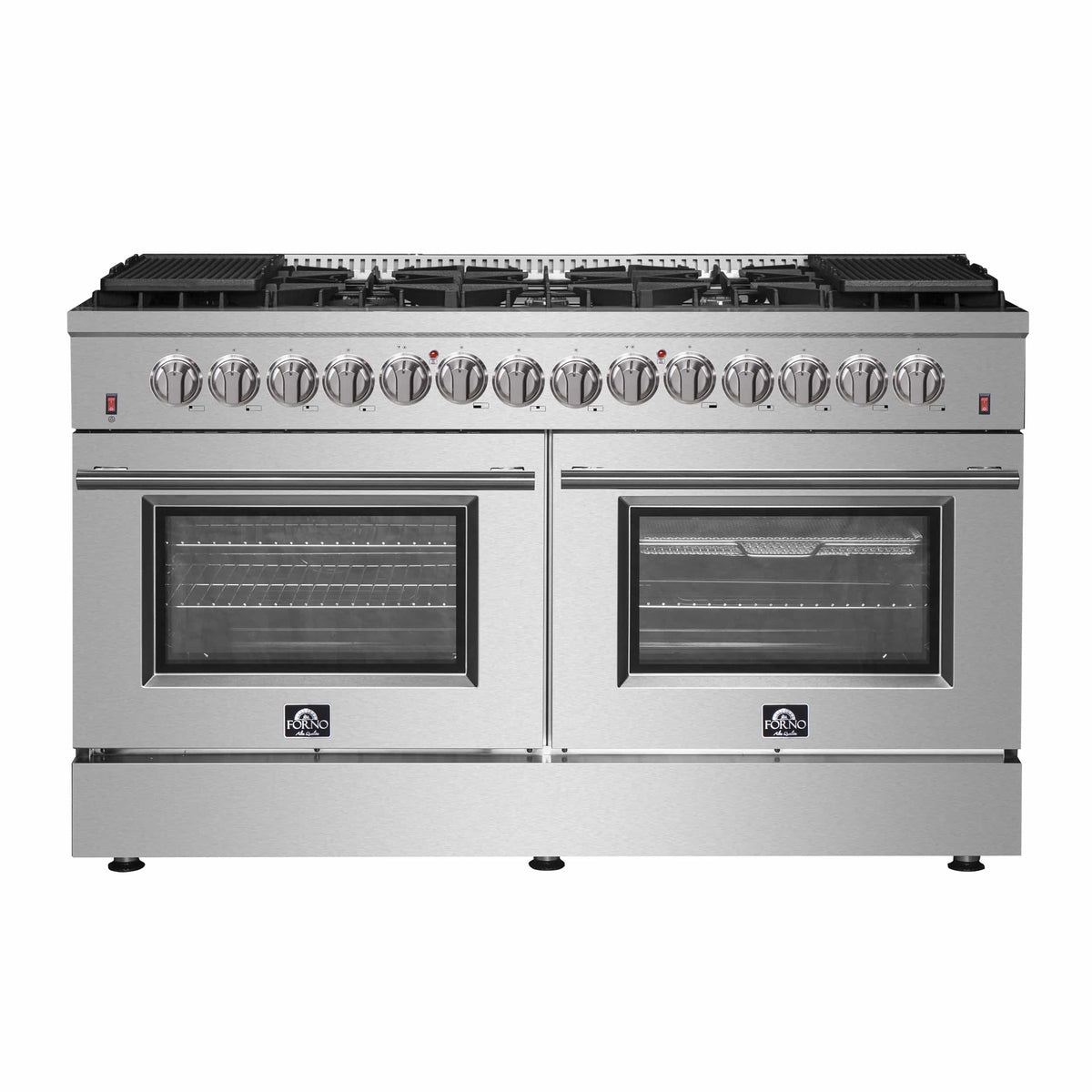 Forno 2-Piece Appliance Package - 60-Inch Dual Fuel Range and Wall Mount Range Hood in Stainless Steel