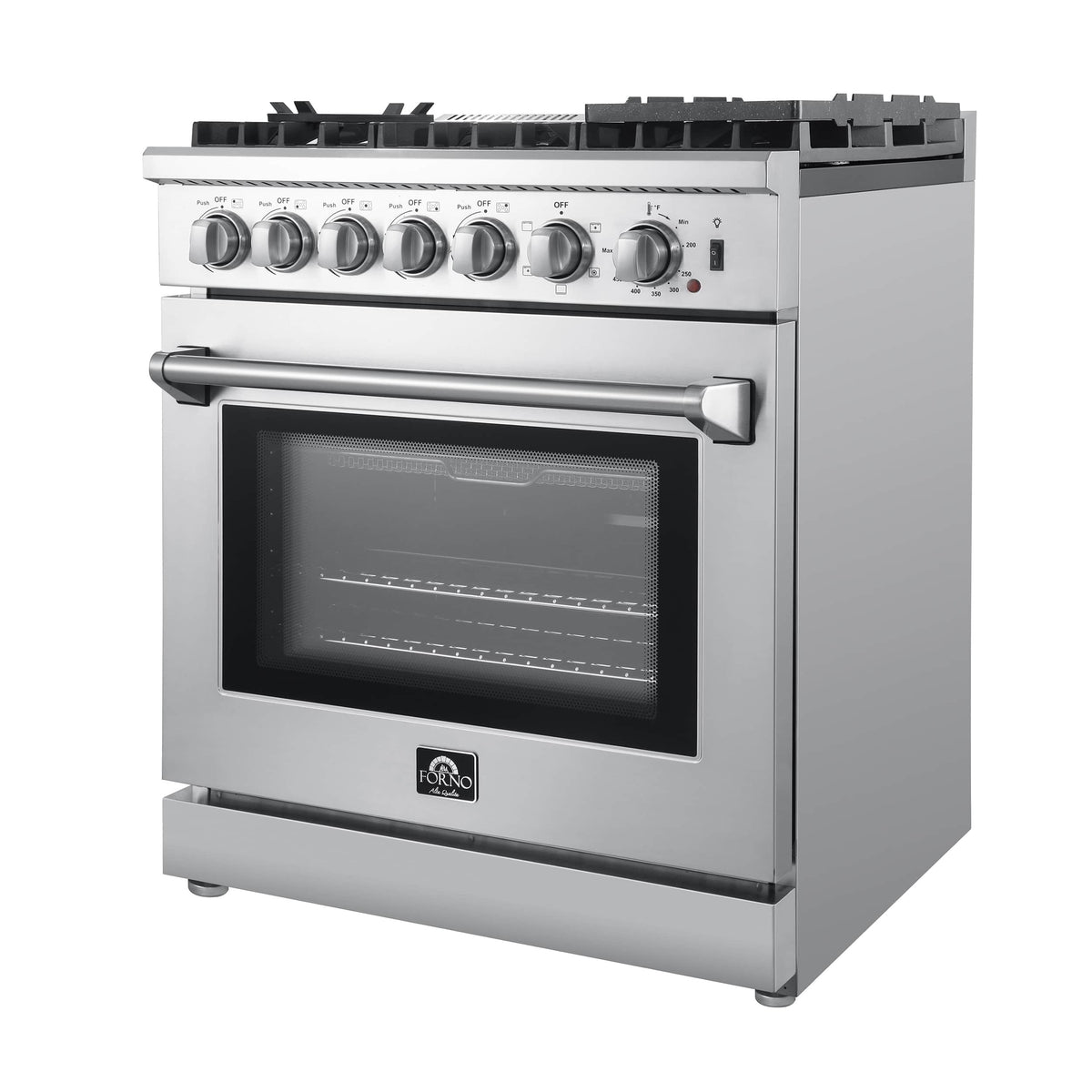 Forno 3-Piece Appliance Package - 30-Inch Dual Fuel Range with Air Fryer, Pro-Style Refrigerator, and Dishwasher in Stainless Steel