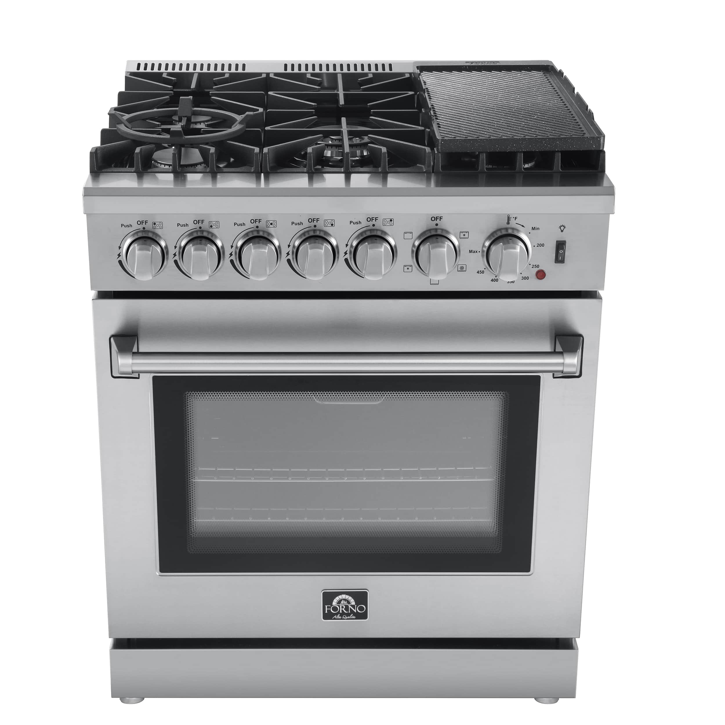 Forno Lazio 30-Inch Dual Fuel Range with 5 Sealed Burner in Stainless Steel with Air Fryer & Reversible Griddle (FFSGS6196-30)