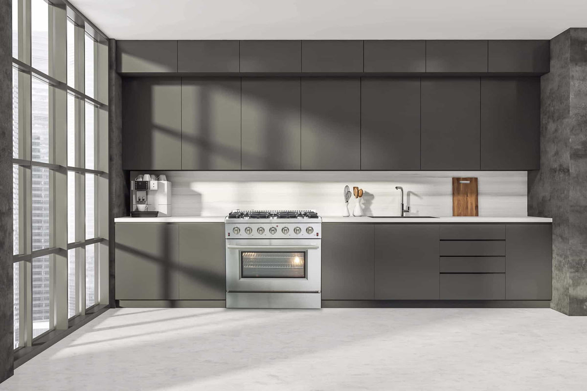 Forno 3-Piece Appliance Package - 36-Inch Gas Range, Refrigerator, & Wall Mount Hood with Backsplash in Stainless Steel