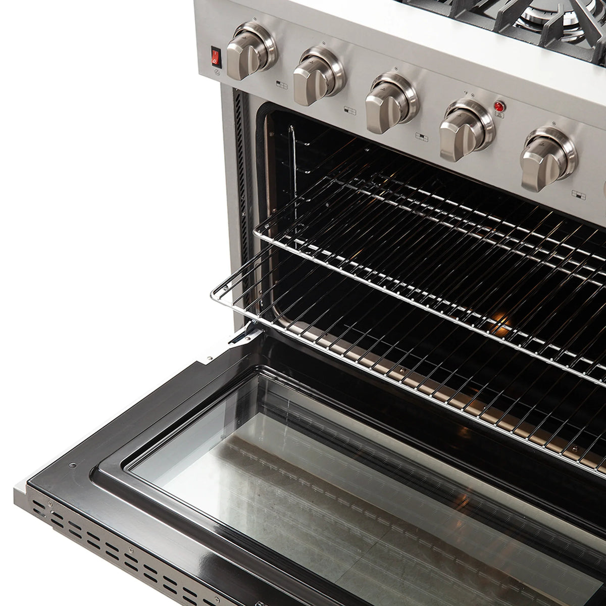 Forno 3-Piece Appliance Package - 36-Inch Gas Range, 60-Inch Pro-Style Refrigerator & Wall Mount Hood with Backsplash in Stainless Steel