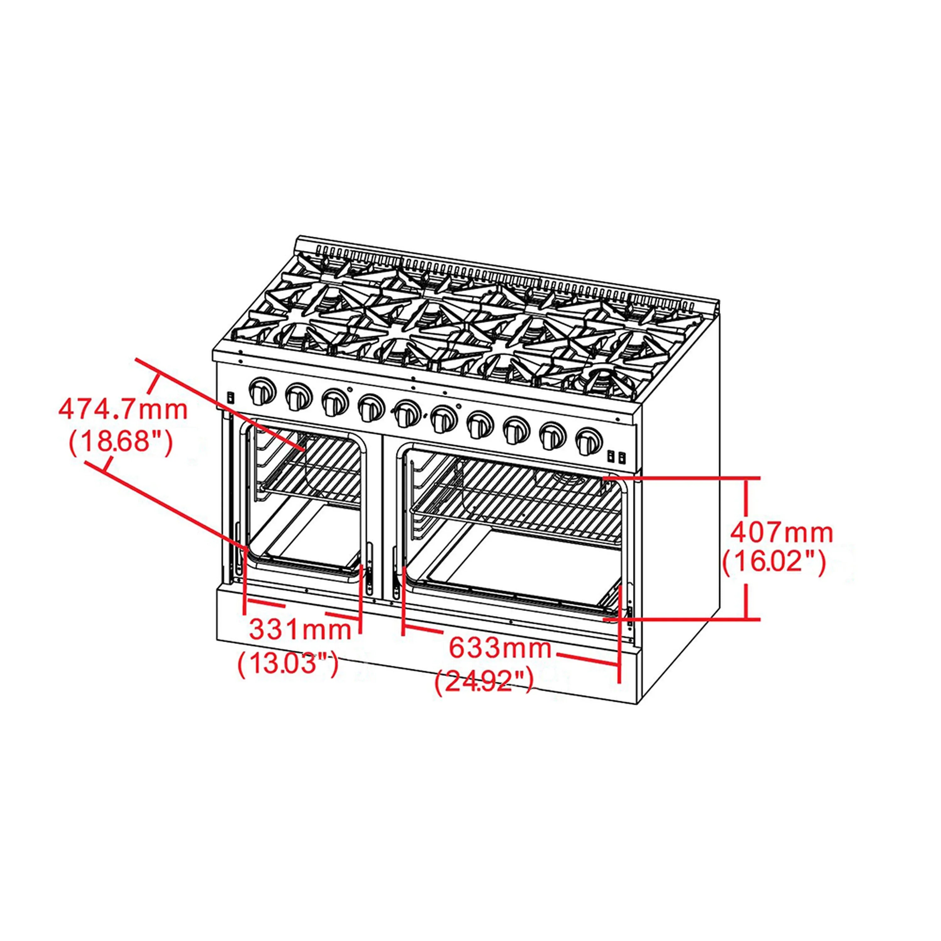 Forno 48-Inch Galiano Gas Range with 8 Burners and Reversible Griddle in Stainless Steel (FFSGS6244-48)