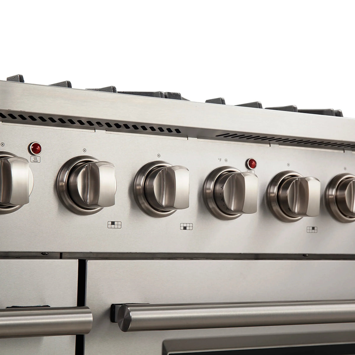 Forno 5-Piece Appliance Package - 48-Inch Gas Range, 60-Inch Pro-Style Refrigerator, Wall Mount Hood, 24-Inch Microwave Drawer, & 3-Rack Dishwasher in Stainless Steel