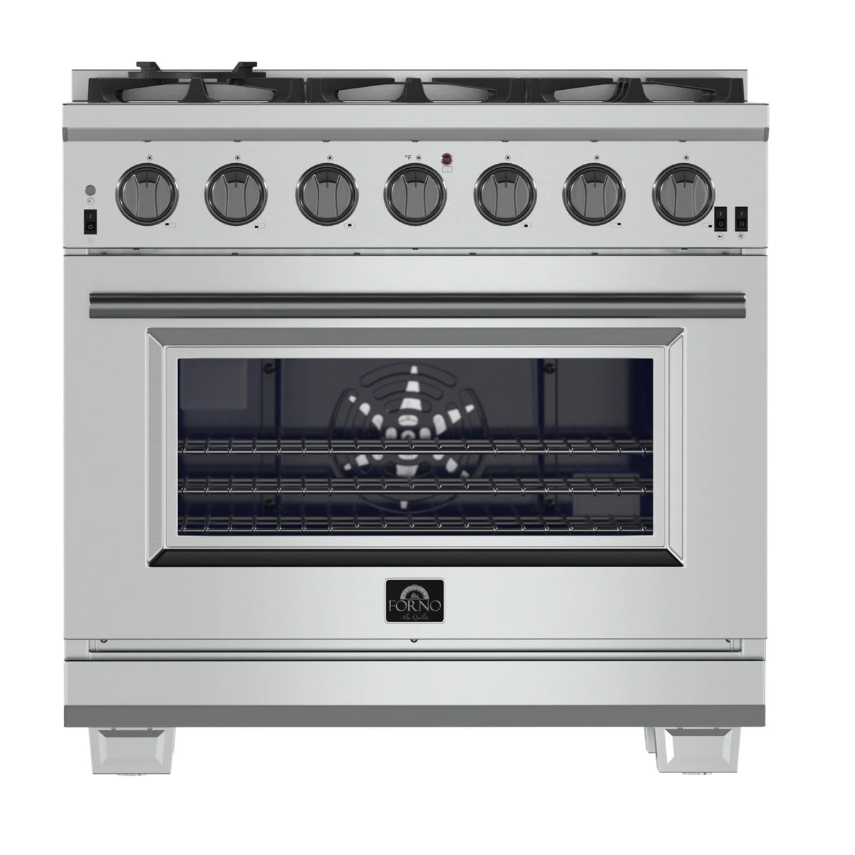 Forno 5-Piece Pro Appliance Package - 36-Inch Gas Range, 60-Inch Pro-Style Refrigerator, Wall Mount Hood with Backsplash, 24-Inch Microwave Oven, & 3-Rack Dishwasher in Stainless Steel