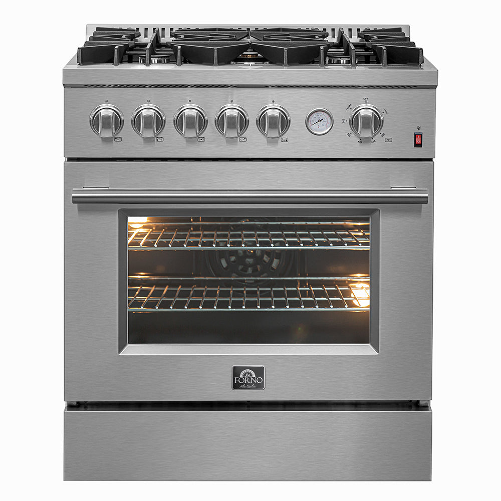 FORNO 2-Piece Appliance Package- 30-Inch Gas Range and 30-Inch French Door Refrigerator in Stainless Steel (FBDL-020-01CAUS)