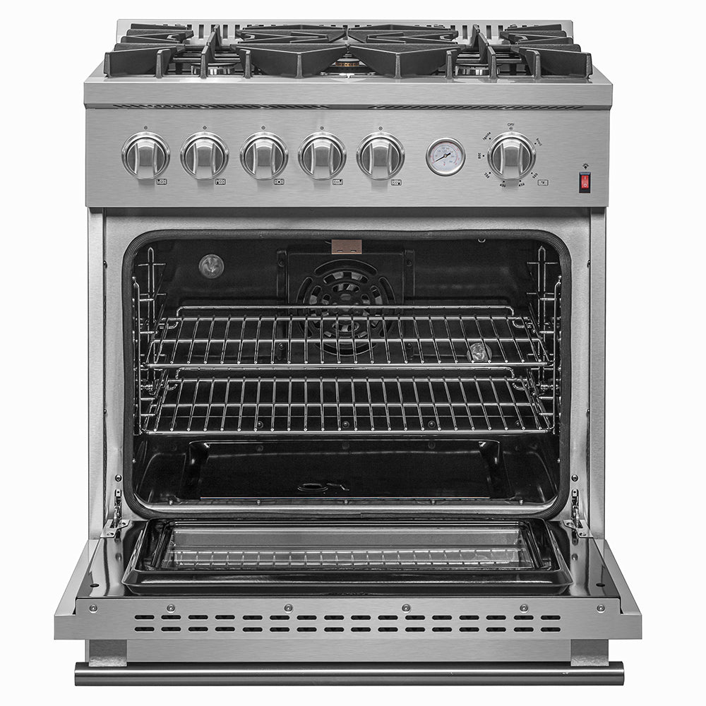 FORNO 2-Piece Appliance Package- 30-Inch Gas Range and 36-Inch French Door Refrigerator in Stainless Steel (FBDL-020-02-US)