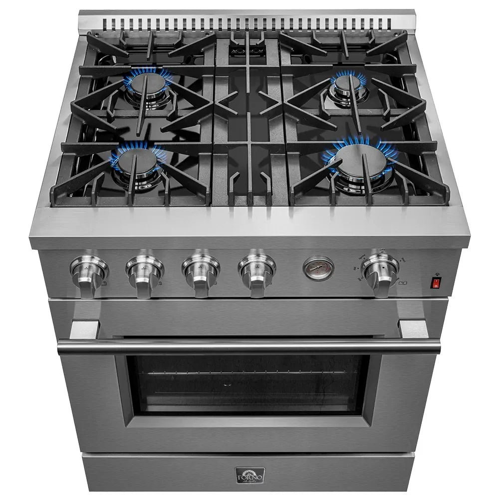 FORNO 2-Piece Appliance Package- 30-Inch Gas Range and 30-Inch French Door Refrigerator in Stainless Steel (FBDL-021-02CAUS)