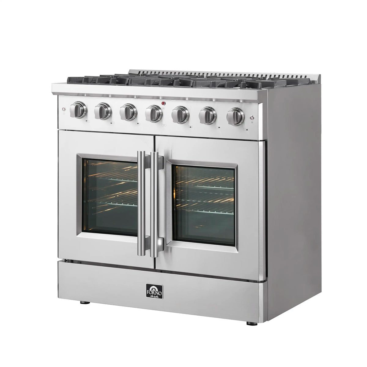 Forno 5-Piece Appliance Package - 36-inch Gas Range, Hood, Refrigerator, Dishwasher and 24-Inch Microwave Oven in Stainless Steel