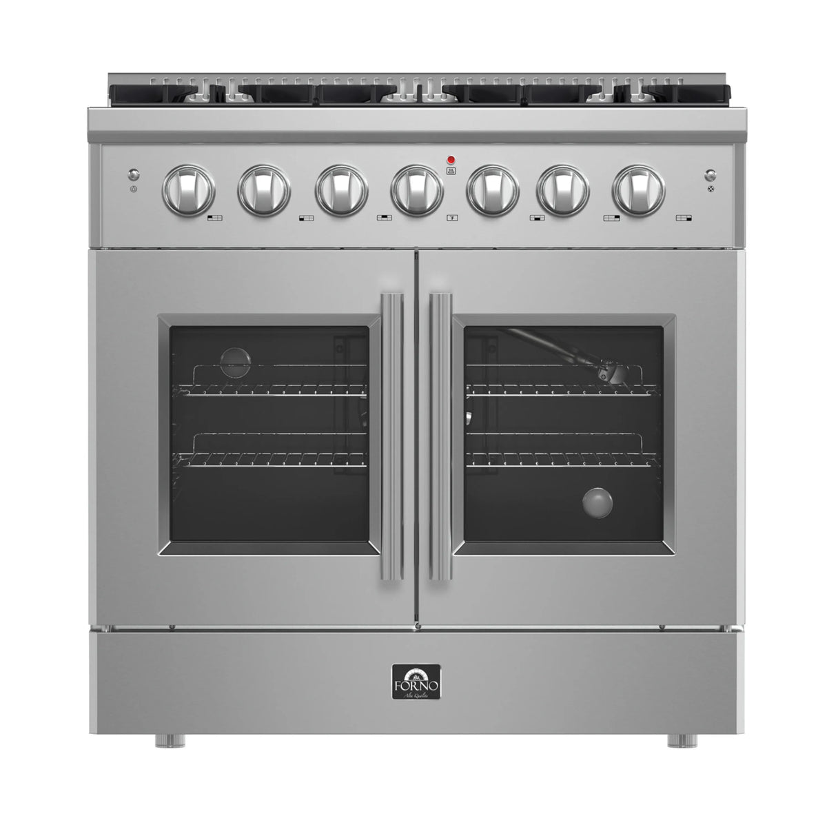Forno 5-Piece Appliance Package - 36-inch Gas Range, Hood, Refrigerator, Dishwasher and 30-Inch Microwave Oven in Stainless Steel