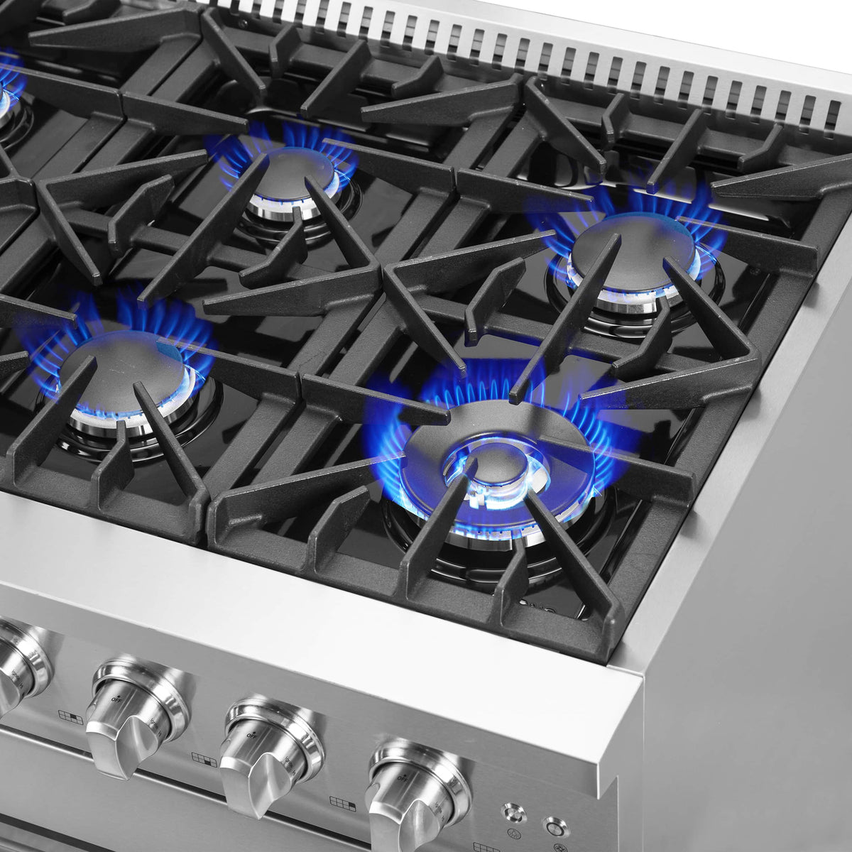 Forno 5-Piece Appliance Package - 48-inch Gas Range, Hood, Refrigerator, Dishwasher and 30-Inch Microwave Oven in Stainless Steel