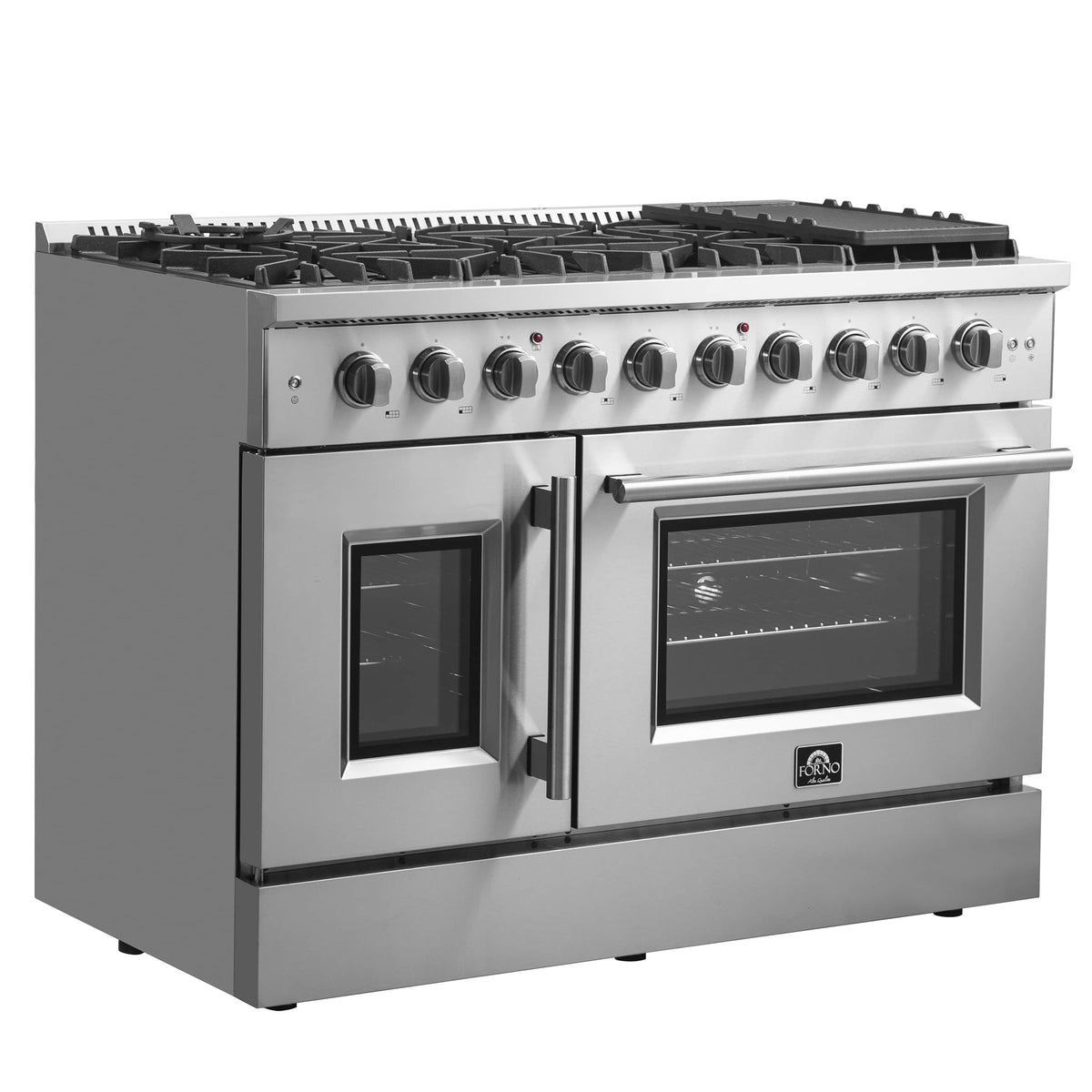 Forno 5-Piece Appliance Package - 48-inch Gas Range, Hood, Refrigerator, Dishwasher and 30-Inch Microwave Oven in Stainless Steel