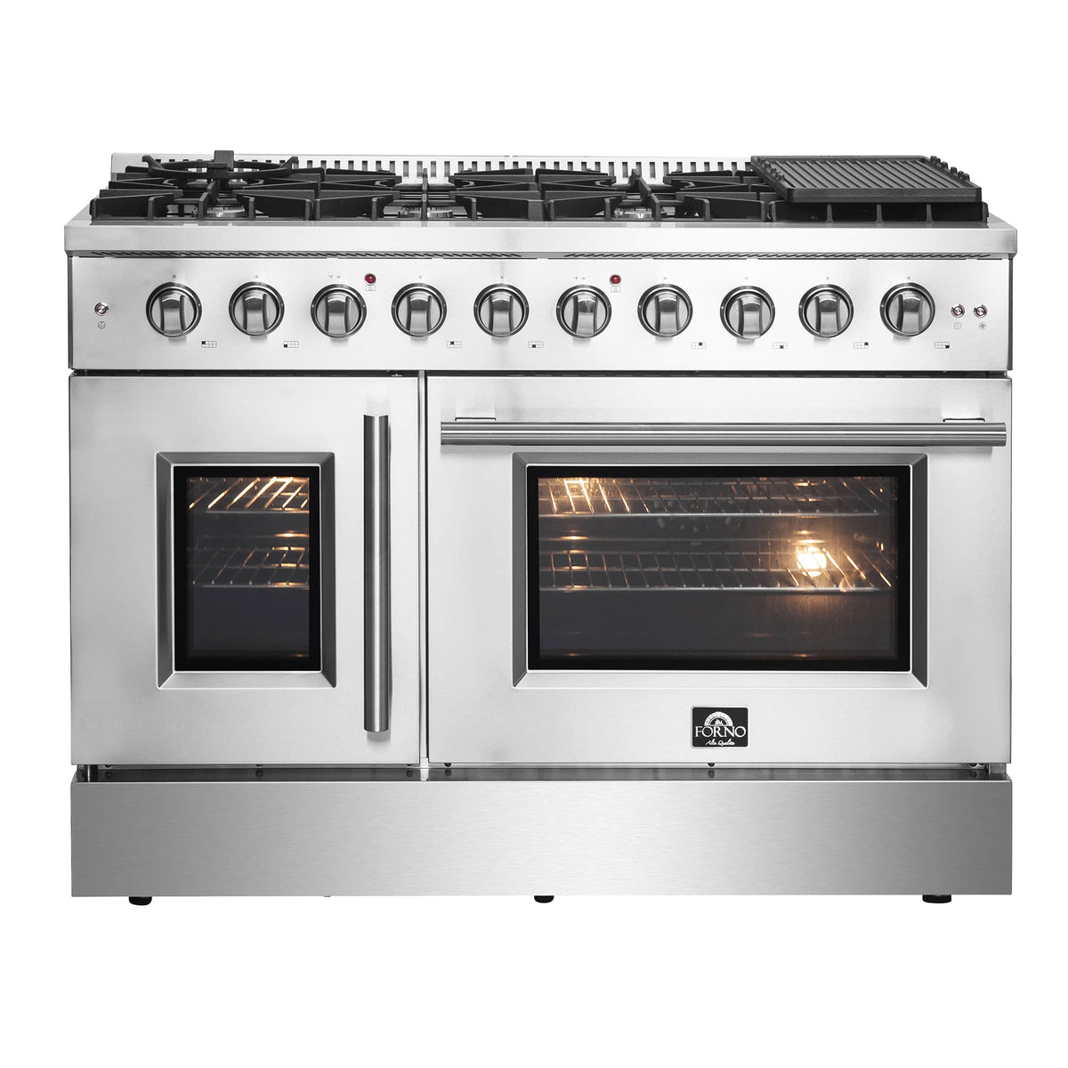 Forno 5-Piece Appliance Package - 48-inch Gas Range, Hood, Refrigerator, Dishwasher and 30-Inch Microwave Oven in Stainless Steel
