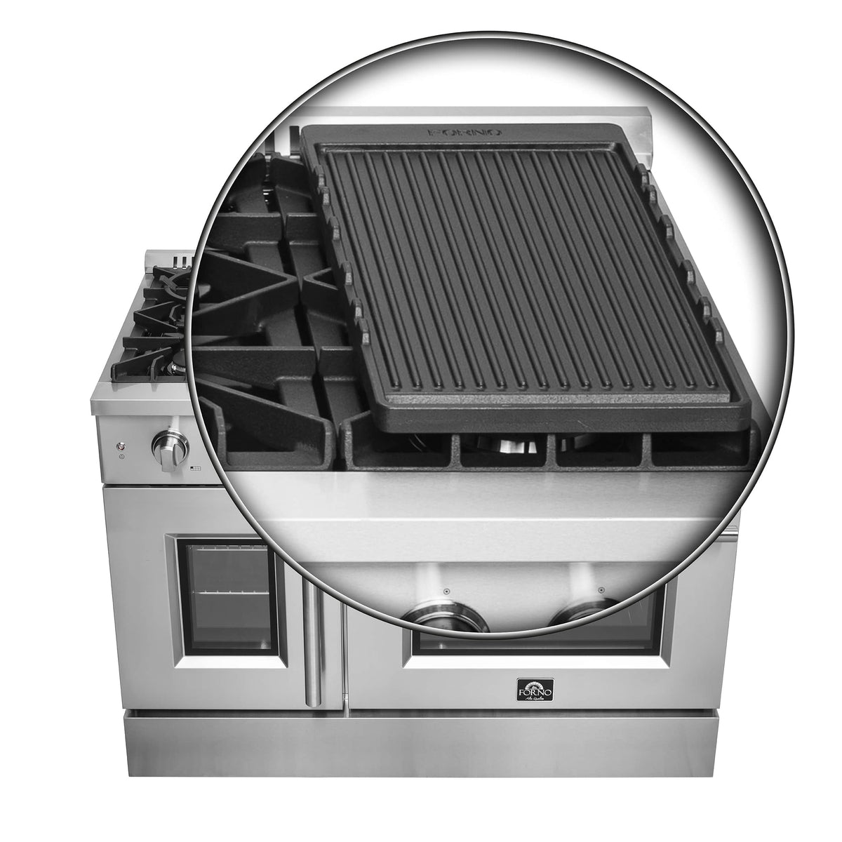 Forno 5-Piece Appliance Package - 48-inch Gas Range, Hood, Refrigerator, Dishwasher and 24-Inch Microwave Oven in Stainless Steel