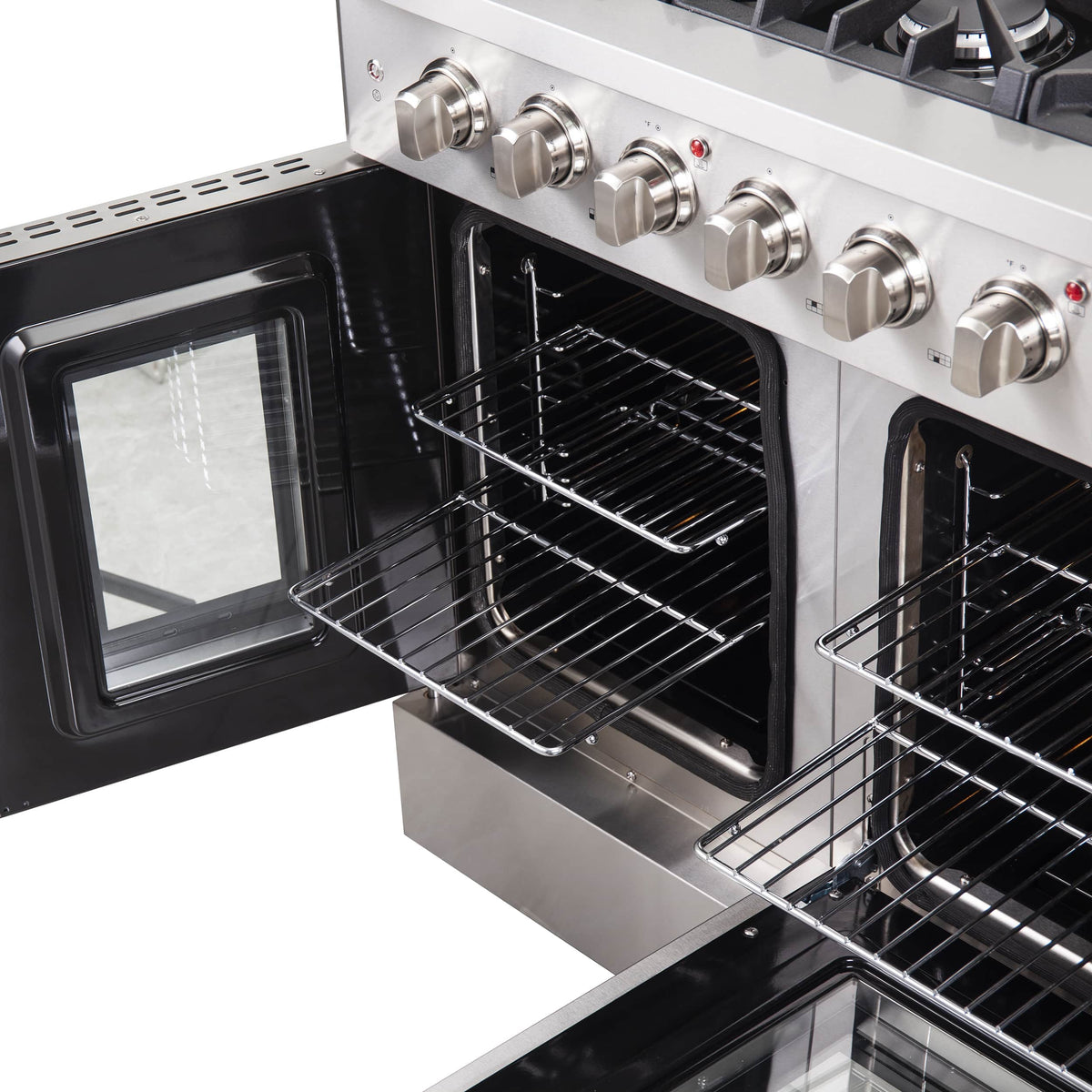 Forno 5-Piece Appliance Package - 48-inch Gas Range, Hood, Refrigerator, Dishwasher and 30-Inch Microwave Oven in Stainless Steel
