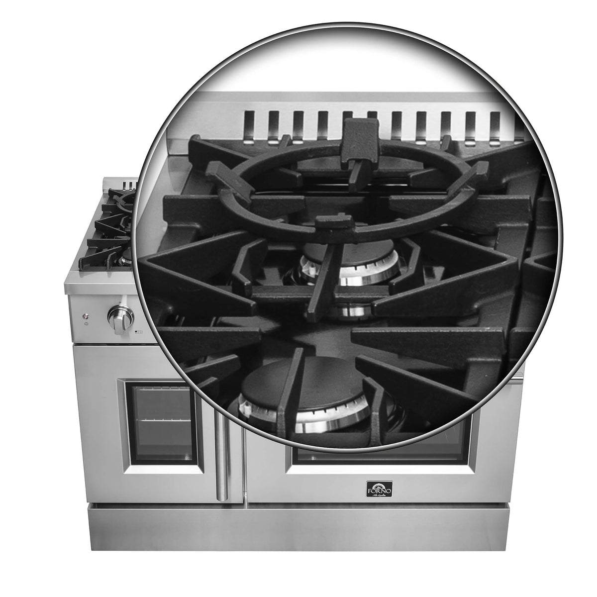 Forno 5-Piece Appliance Package - 48-inch Gas Range, Hood, Refrigerator, Dishwasher and 30-Inch Microwave Drawer in Stainless Steel