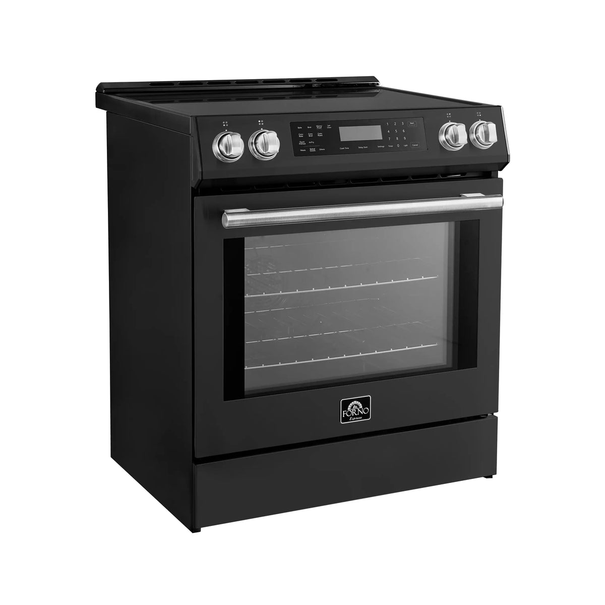 Forno 5-Piece Appliance Package - 30-Inch Inducton Range, Under Cabinet Range Hood, Refrigerator, Dishwasher, and 24-Inch Microwave Oven in Black with Antique Brass Trim