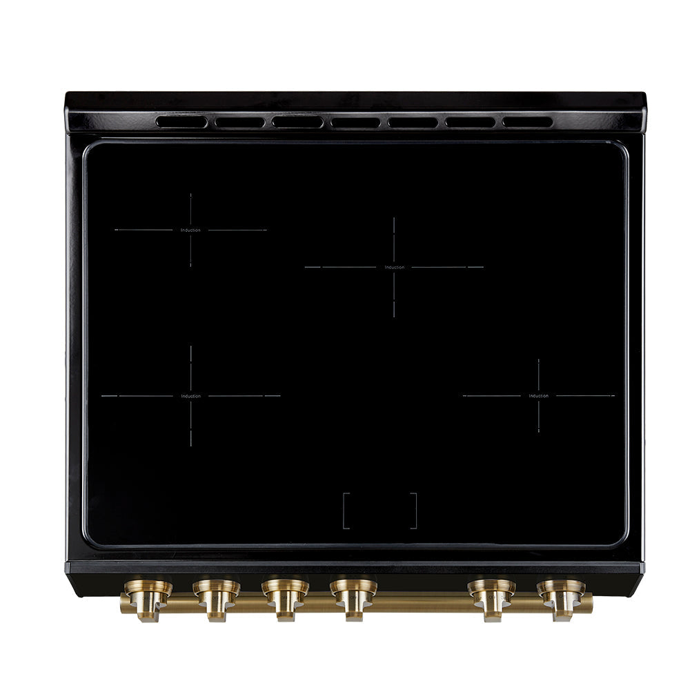 Forno 2-Piece Appliance Package - 30-Inch IInduction Range, and Under Cabinet Range Hood in Black with Antique Brass Trim