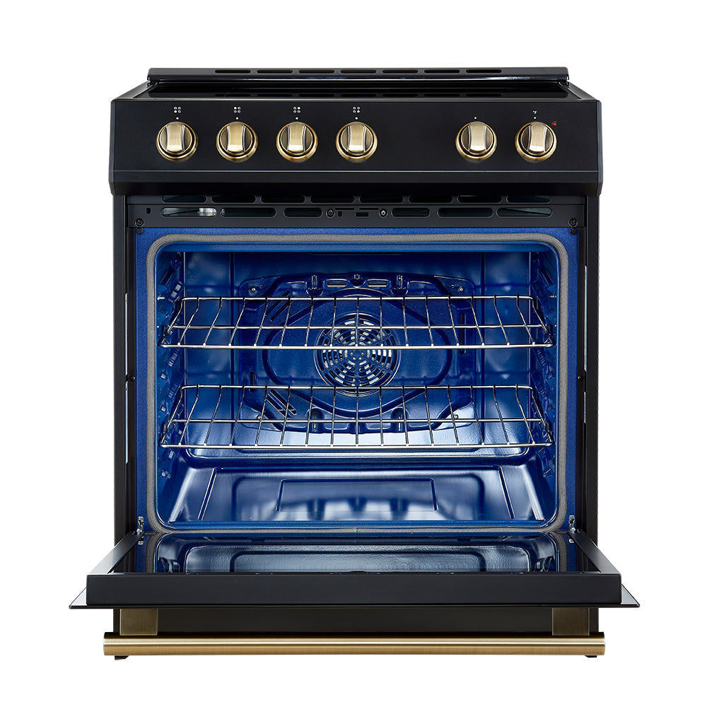 Forno 3-Piece Appliance Package - 30-Inch Induction Range, French Door Refrigerator, and Dishwasher in Black with Antique Brass Trim