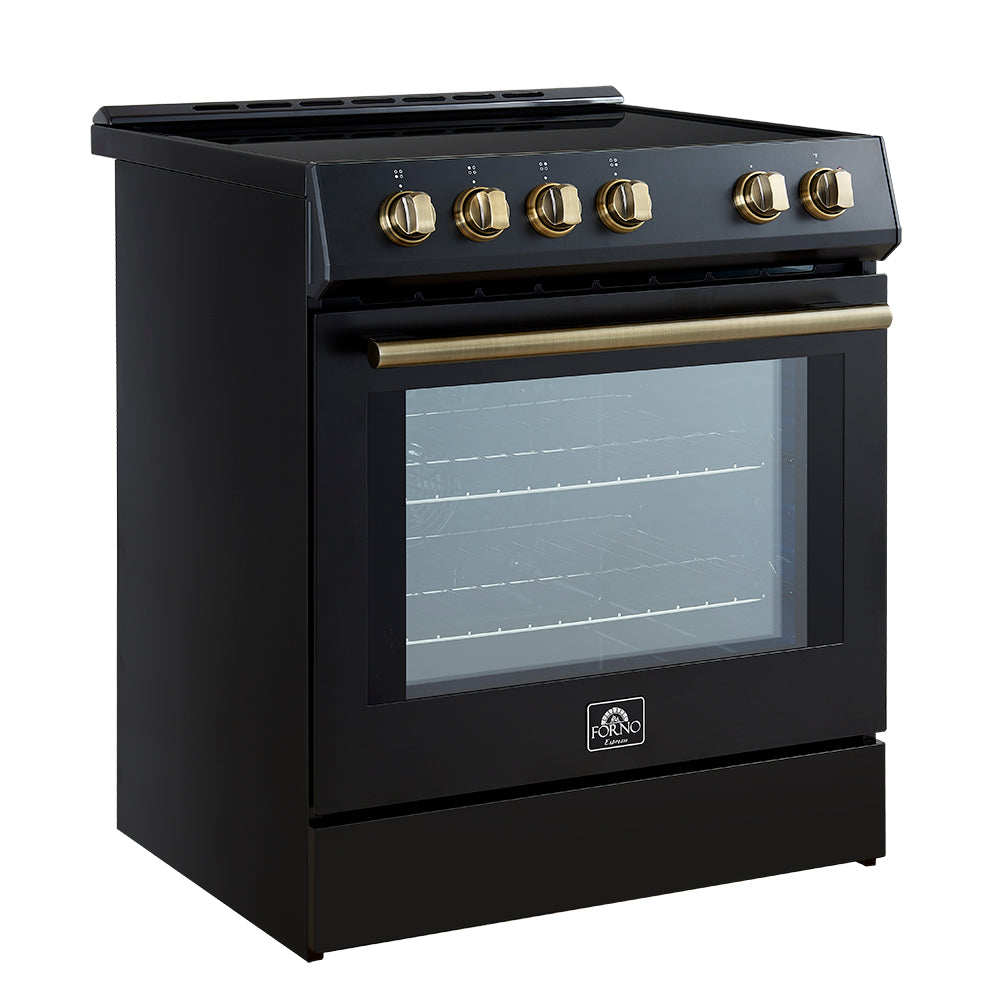 Forno 2-Piece Appliance Package - 30-Inch Slide-In Induction Range and 36-Inch French Door Refrigerator in Black with Antique Brass Trim (FBDL-014-13CAUS)