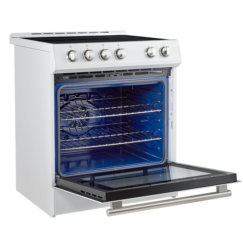 Forno 2-Piece Appliance Package - 30-Inch Slide-In Induction Range and 31-Inch Refrigerator, Right Hinge in White with Stainless Steel Trim (FBDL-014-06CAUS)