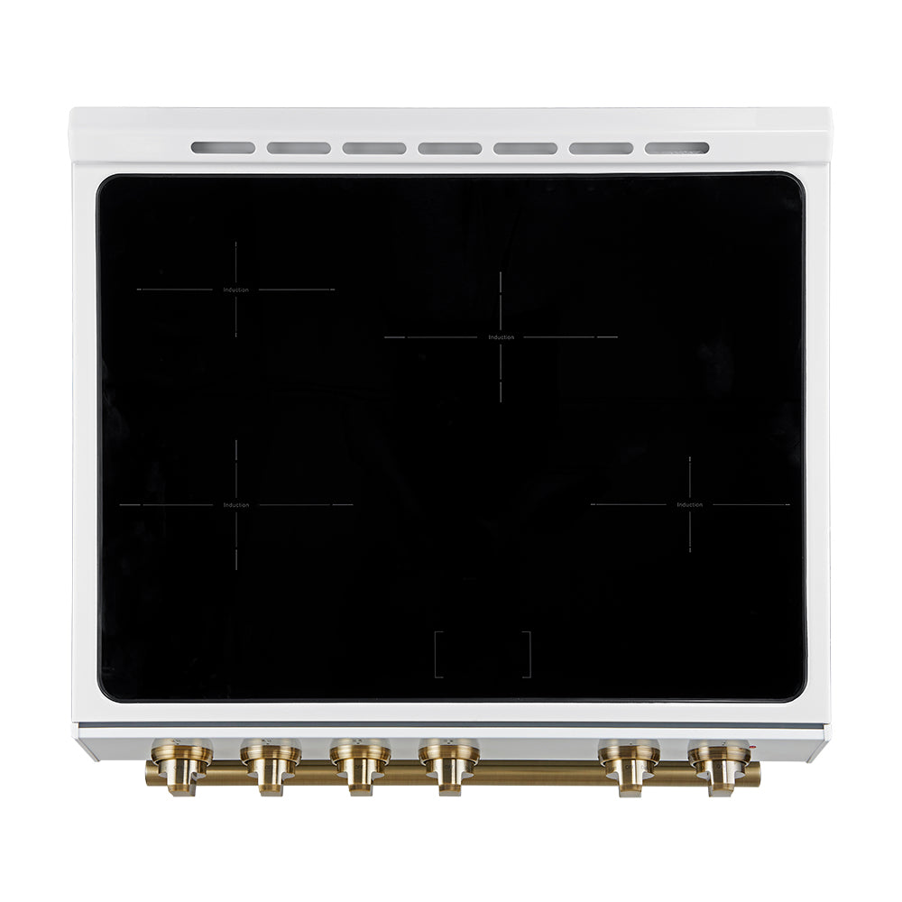 Forno 2-Piece Appliance Package - 30-Inch Slide-In Induction Range and 30-Inch French Door Refrigerator in White with Antique Brass Trim (FBDL-014-10CAUS)
