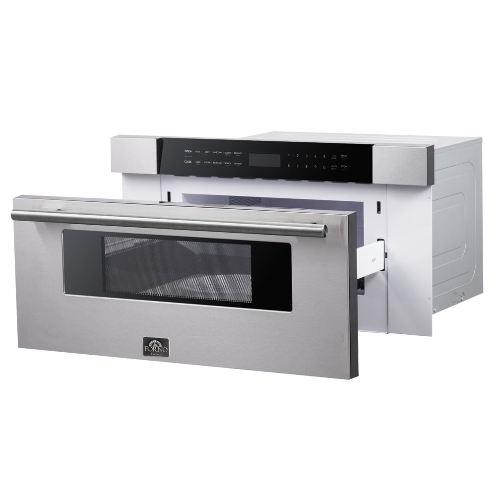 Forno 5-Piece Appliance Package - 30-Inch Induction Range, Under Cabinet Range Hood, French Door Refrigerator, Dishwasher, and 30-Inch Microwave Drawer in Stainless Steel