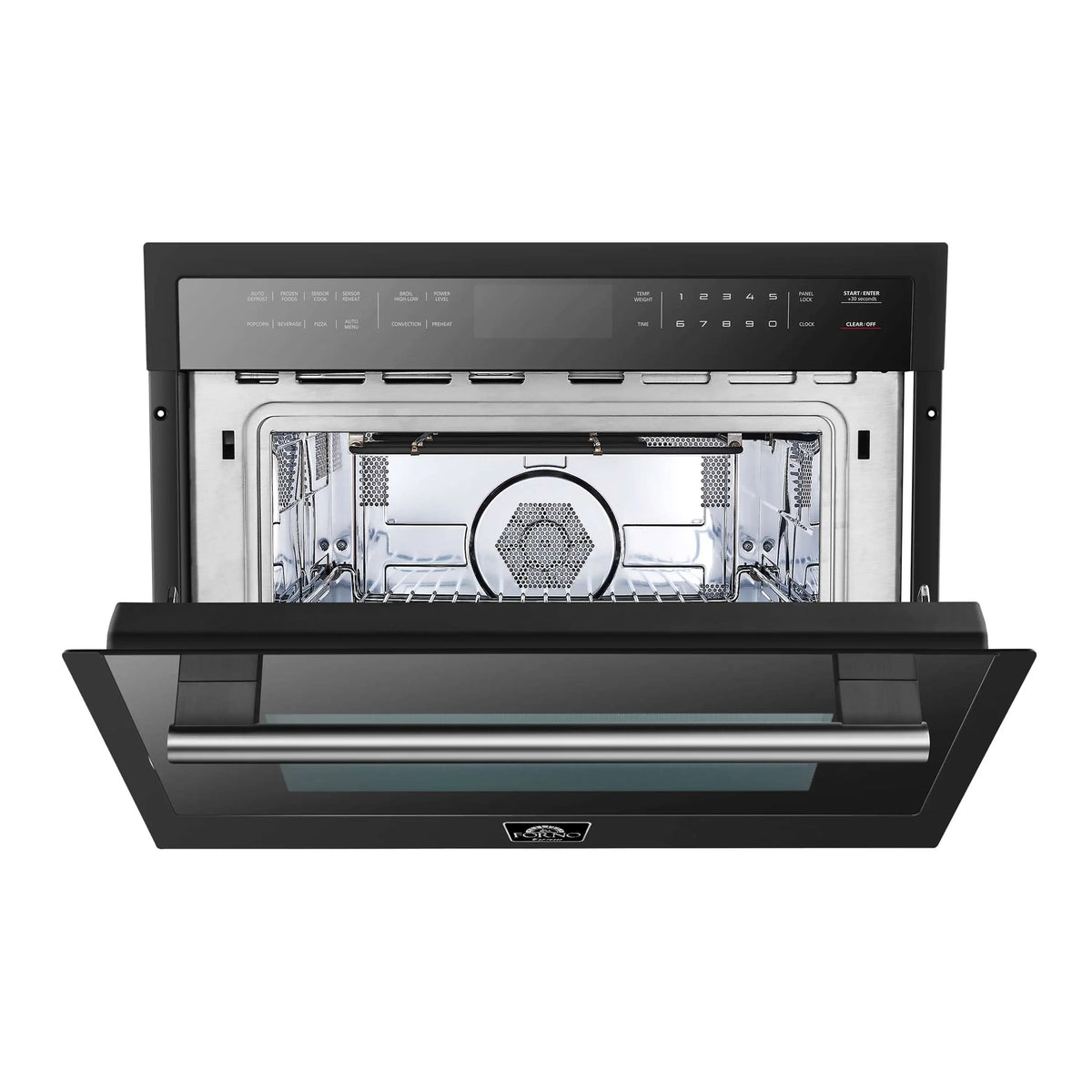 Forno 4-Piece Appliance Package - 48-Inch Gas Range, 60-Inch Convertible Refrigerator with Modern Trim, Dishwasher, and 24-Inch Microwave Oven in Black with Antique Brass Trim