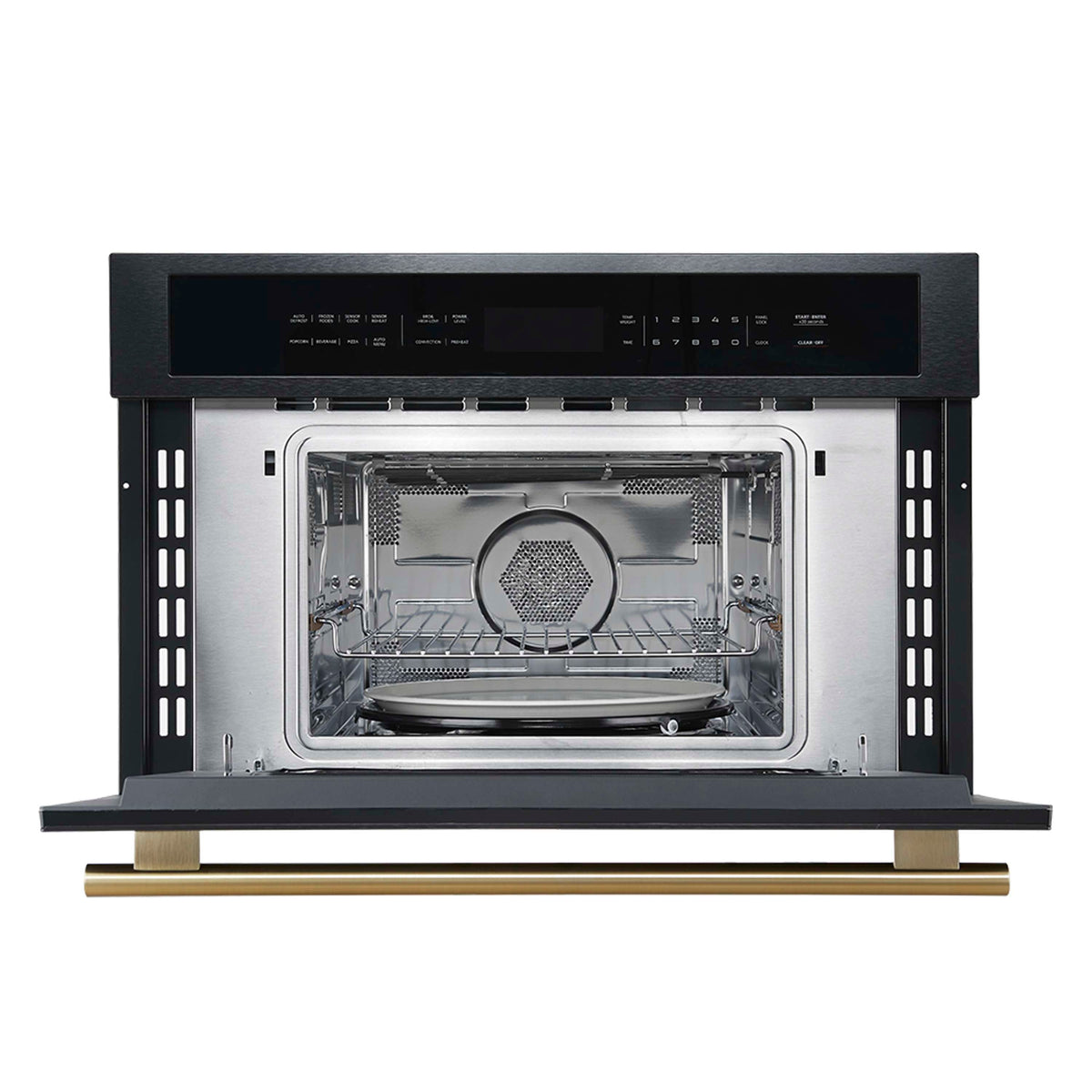 Forno 2-Piece Appliance Package - 30-Inch Vomero Double Wall Oven & 30-Inch Microwave Oven in Black with Antique Brass Trim