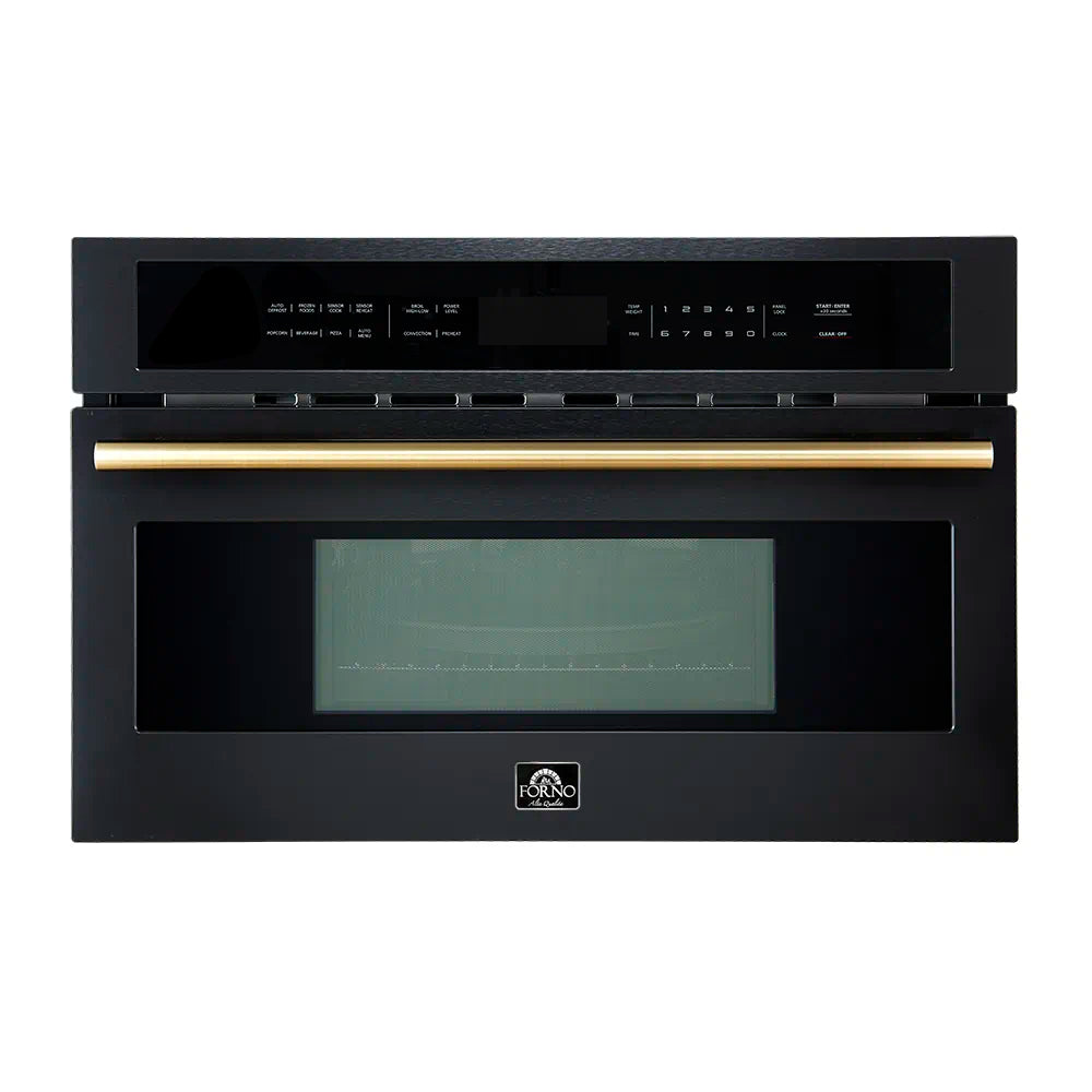 Forno Oliena Espresso 30-Inch 1.6 Cu.ft Microwave Oven in Black with Antique Brass Handle (FMWDR3093-30BLK)
