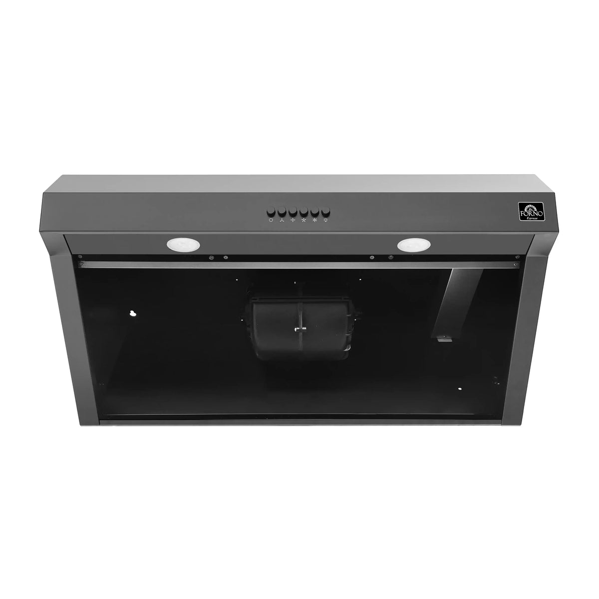 Forno 5-Piece Appliance Package - 30-Inch Inducton Range, Under Cabinet Range Hood, Refrigerator with Water Dispenser, Dishwasher, and 24-Inch Microwave Oven in Black with Antique Brass Trim