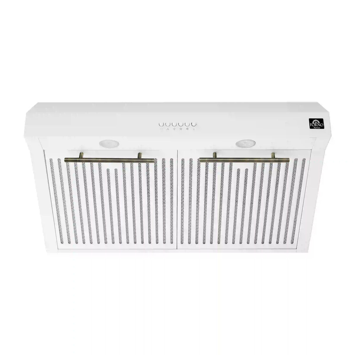 Forno 2-Piece Appliance Package - 30-Inch Induction Range, and Under Cabinet Range Hood in White with Antique Brass Trim