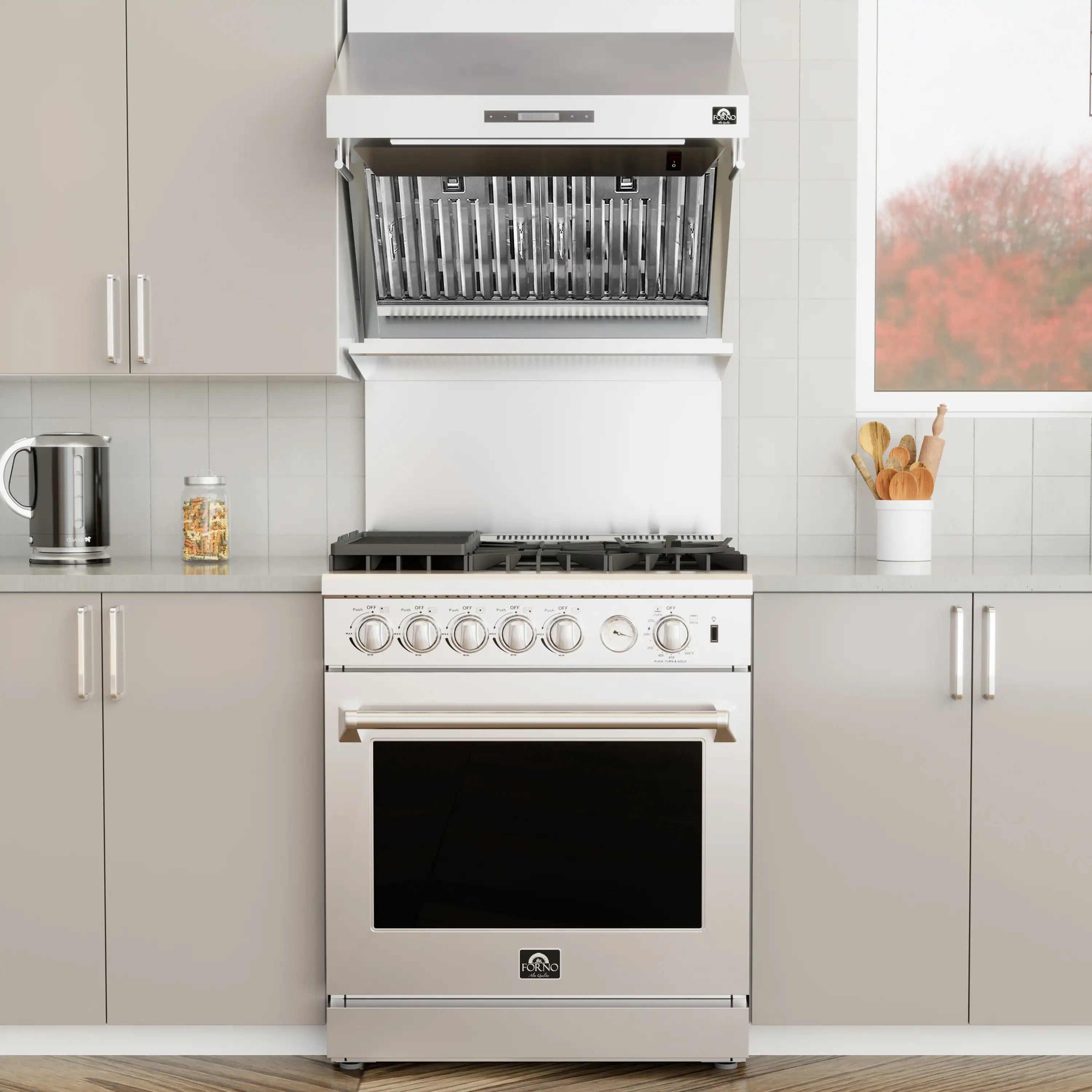 Forno Savona 30-Inch Wall Mount Range Hood in Stainless Steel with Baffle Filters & Backsplash (FRHWM5029-30)