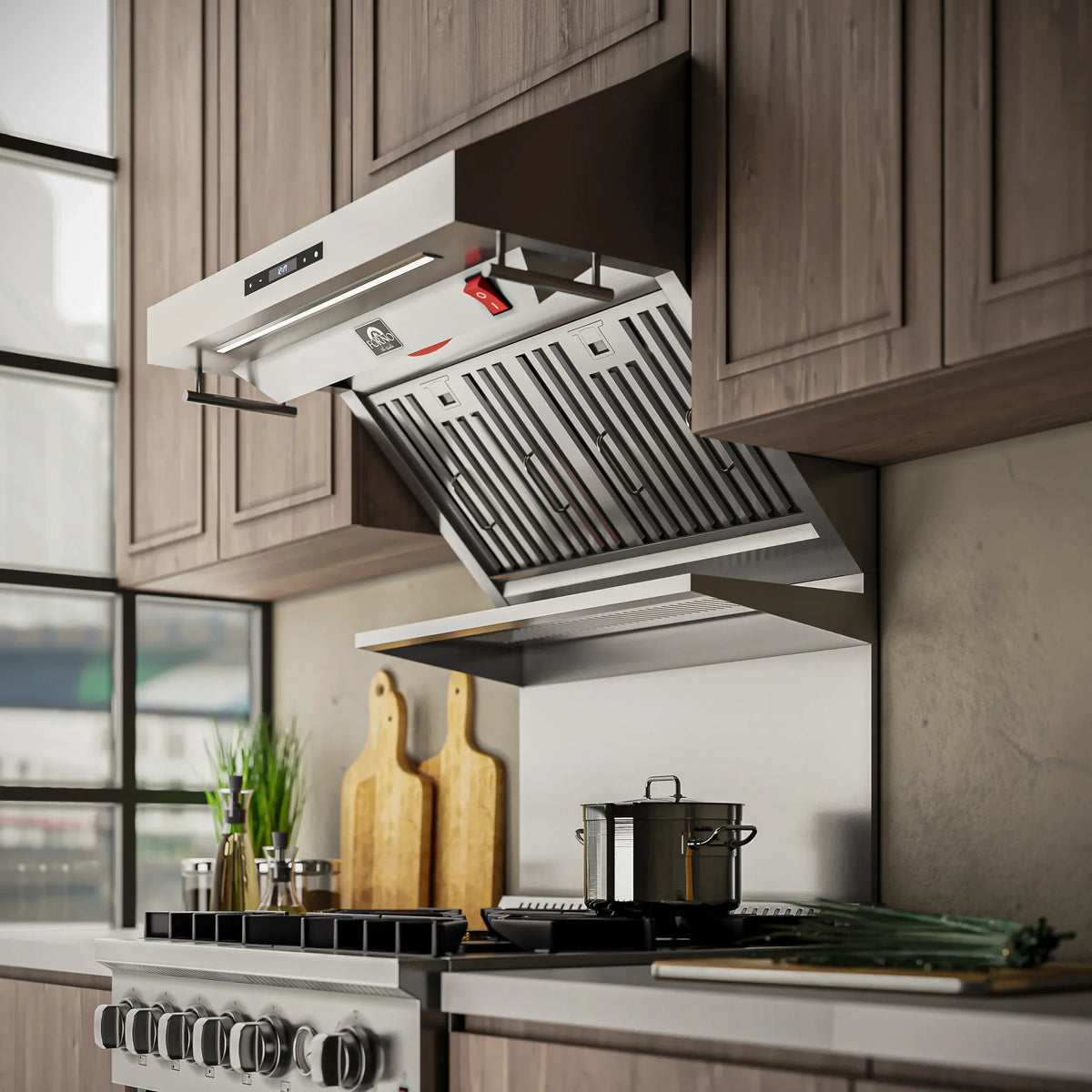 Forno 4-Piece Pro Appliance Package - 30-Inch Dual Fuel Range, Premium Hood, Pro-Style Refrigerator, and Dishwasher in Stainless Steel