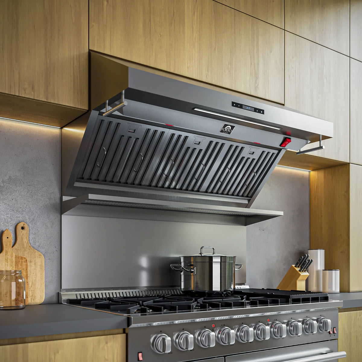 Forno 3-Piece Pro Appliance Package - 48-Inch Gas Range, 36-Inch Refrigerator & Wall Mount Hood with Backsplash in Stainless Steel
