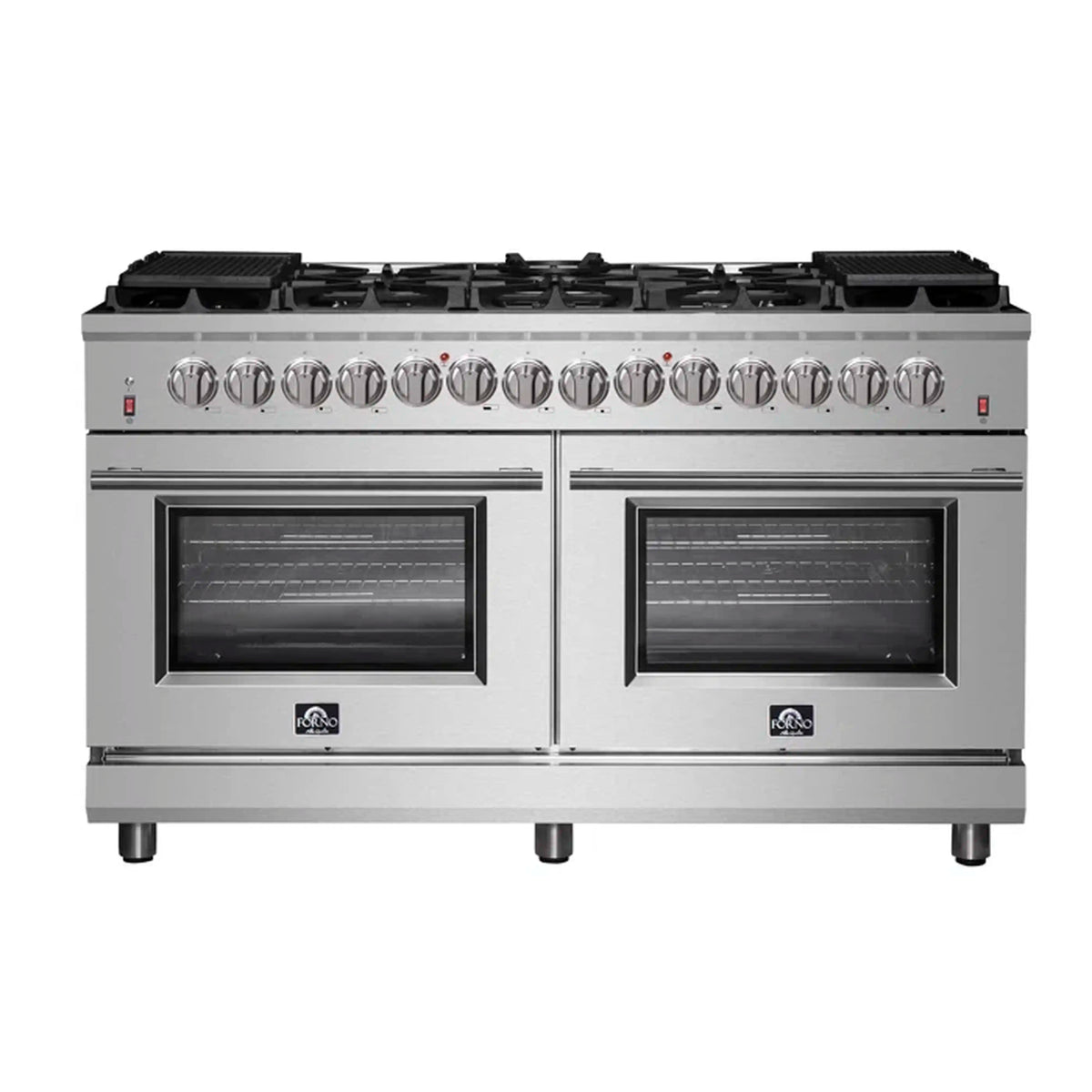 Forno 2-Piece Appliance Package: Massimo 60-Inch Dual Fuel Range, Wall-Mount Range Hood, Stainless Steel