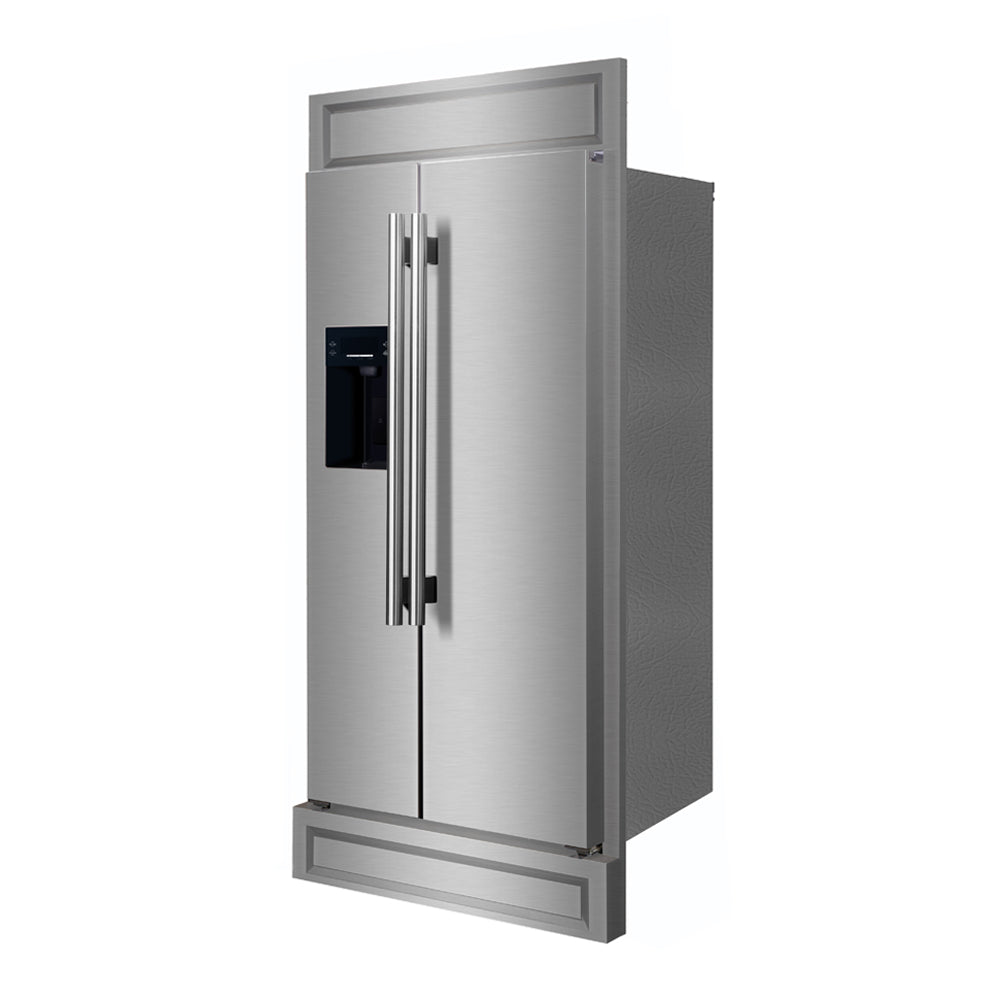 Forno Salerno 36-Inch Built-in Stainless-Steel Refrigerator with 20 cu. ft Capacity, Water Dispenser, and Decorative Grille (FFRBI1844-40MG)