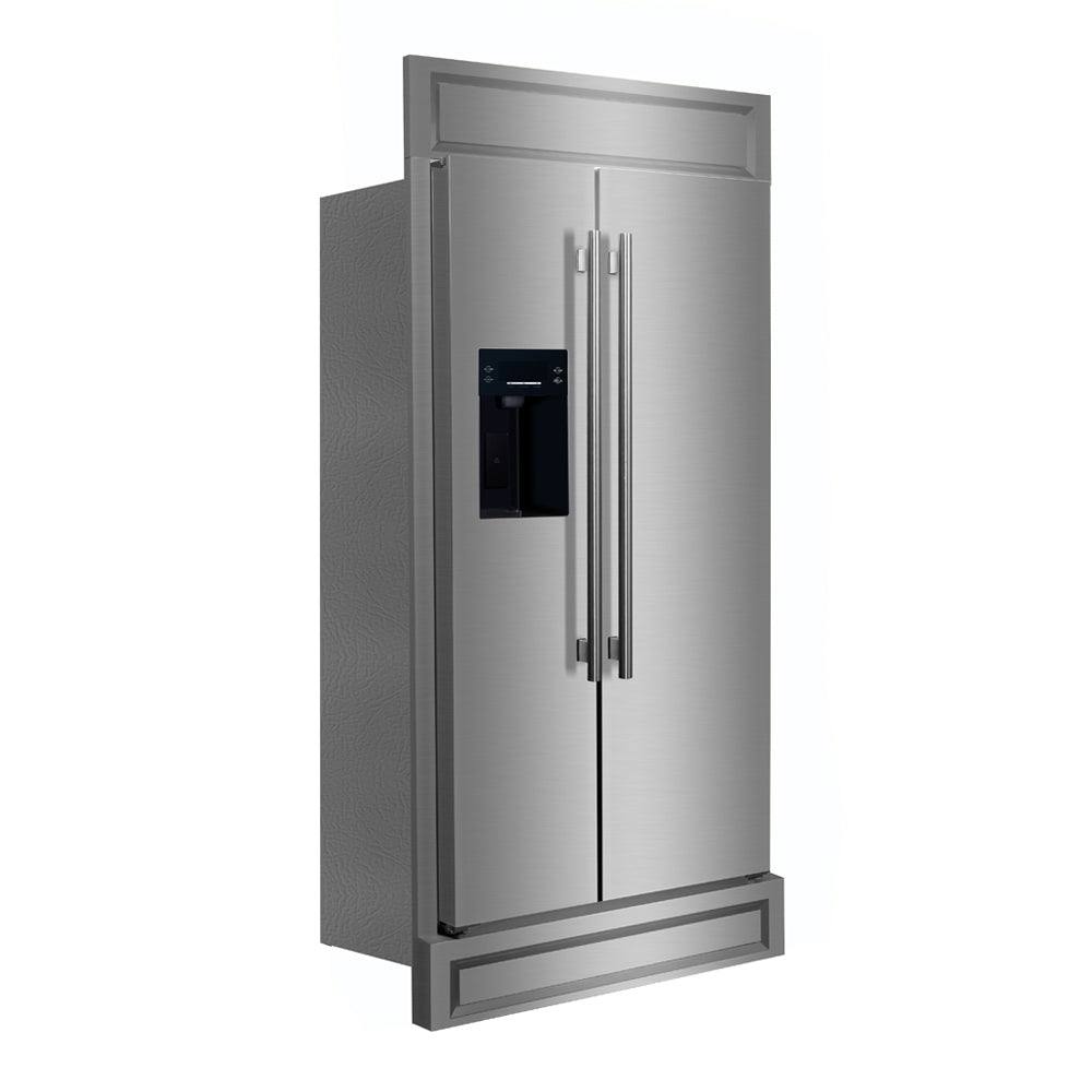 Forno Salerno 36-Inch Built-in Stainless-Steel Refrigerator with 20 cu. ft Capacity, Water Dispenser, and Decorative Grille (FFRBI1844-40MG)