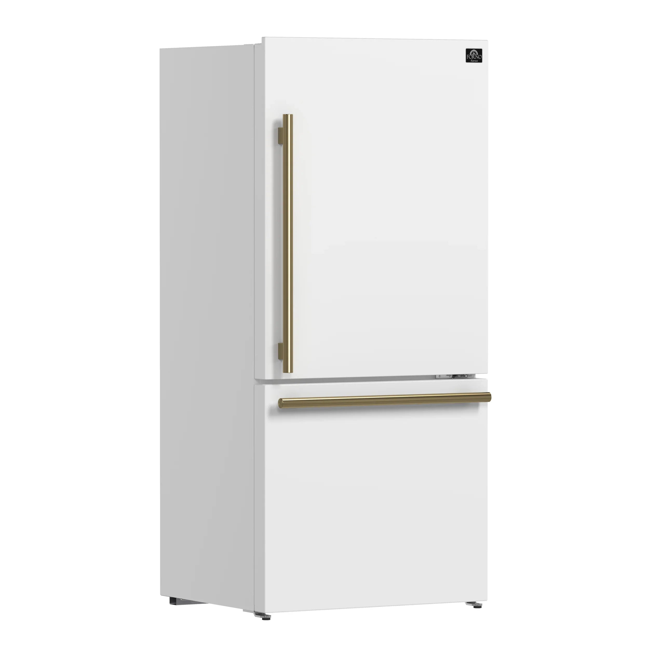 Forno Milano Espresso 31-Inch 17.2 cu. ft. Refrigerator and Bottom Freezer in White with Antique Brass Handle, Right Hinge (FFFFD1785-31WHT)