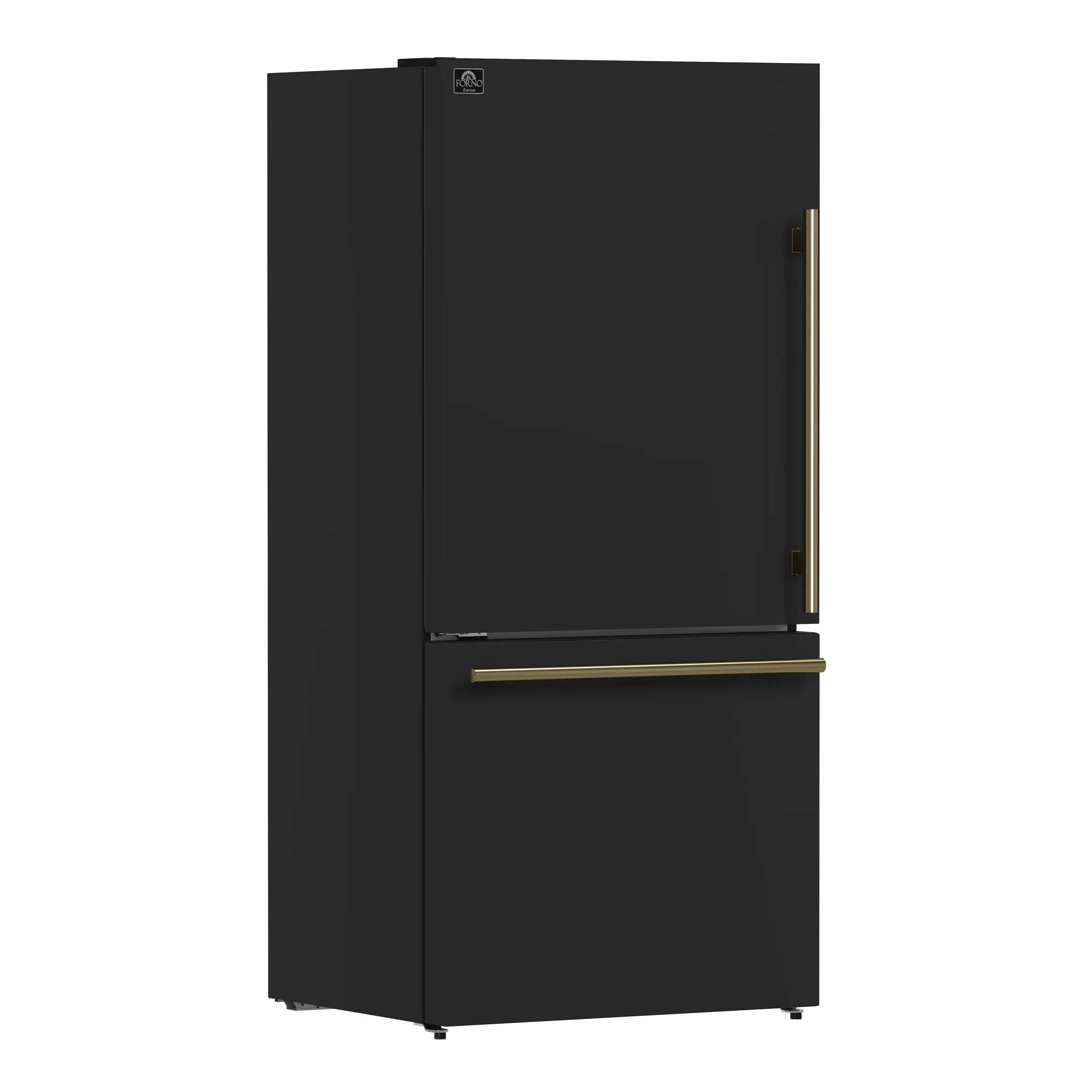 Forno Milano Espresso Package - 62-Inch, 34.4 cu. ft. Refrigerators with Bottom Freezers in Black with Antique Brass Handle (FFFFD1787-60BLK)