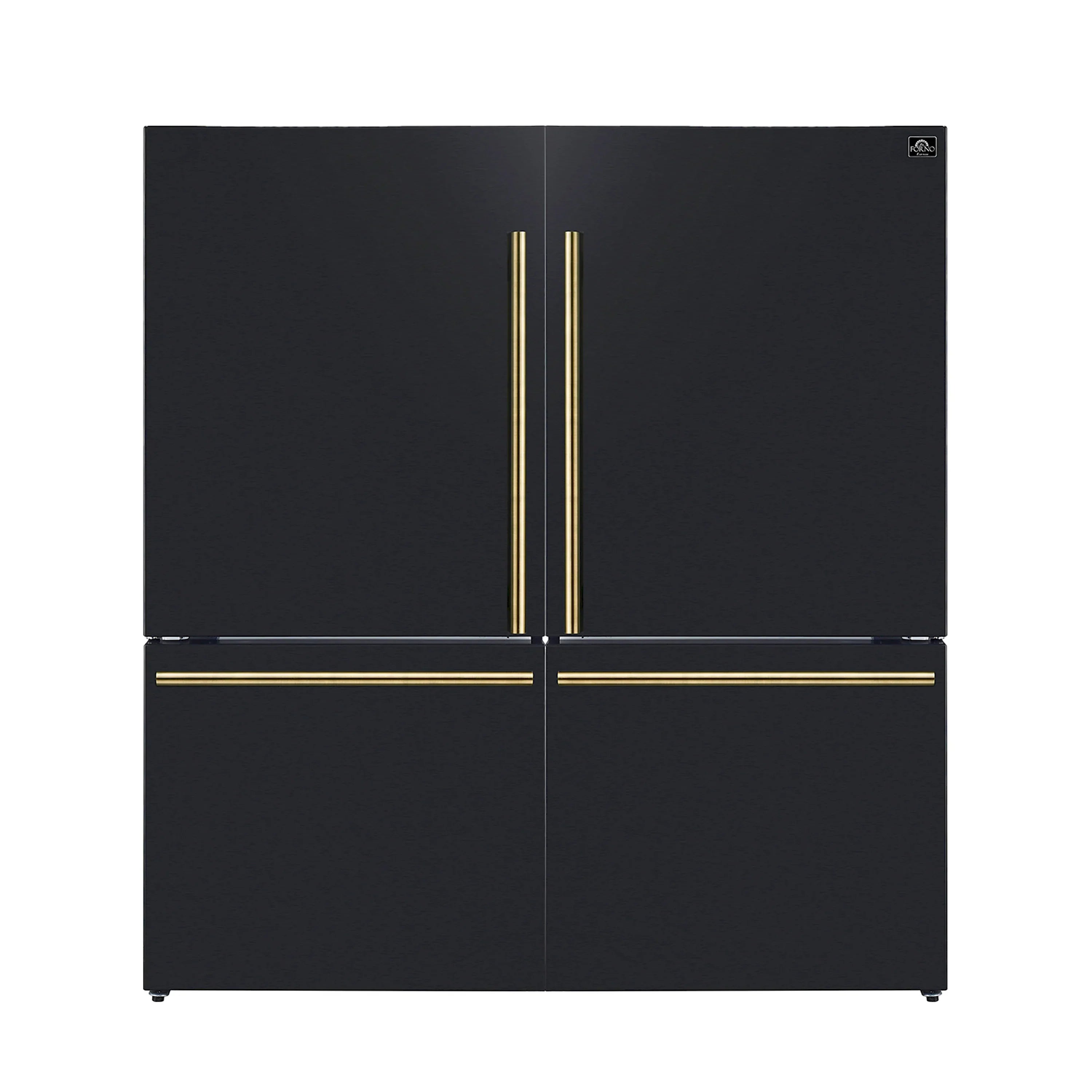 Forno Milano Espresso Package - 62-Inch, 34.4 cu. ft. Refrigerators with Bottom Freezers in Black with Antique Brass Handle (FFFFD1787-60BLK)