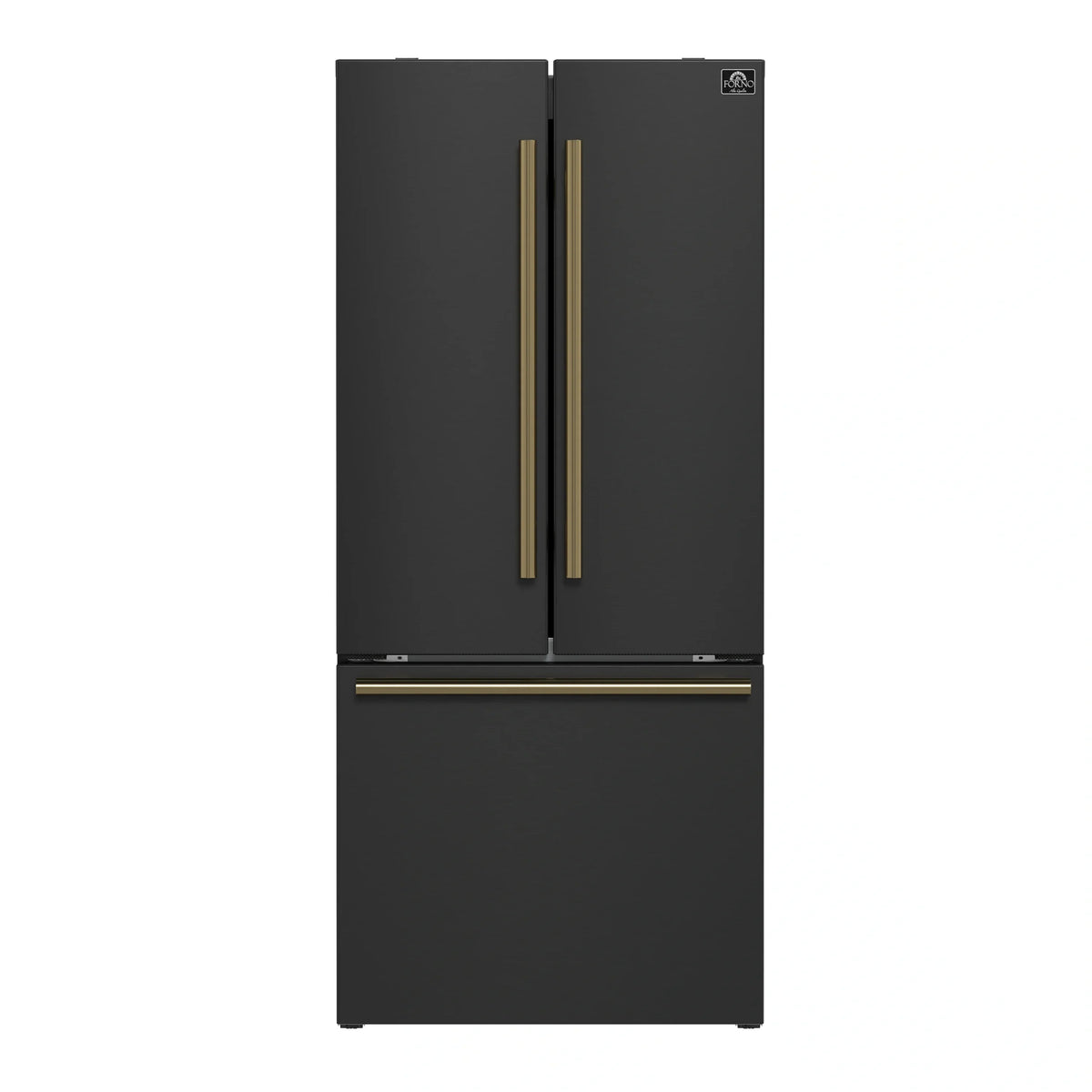 Forno 2-Piece Appliance Package - 30-Inch Induction Range and 30-Inch French Door Refrigerator in Black with Antique Brass Trim (FBDL-015-15CAUS)